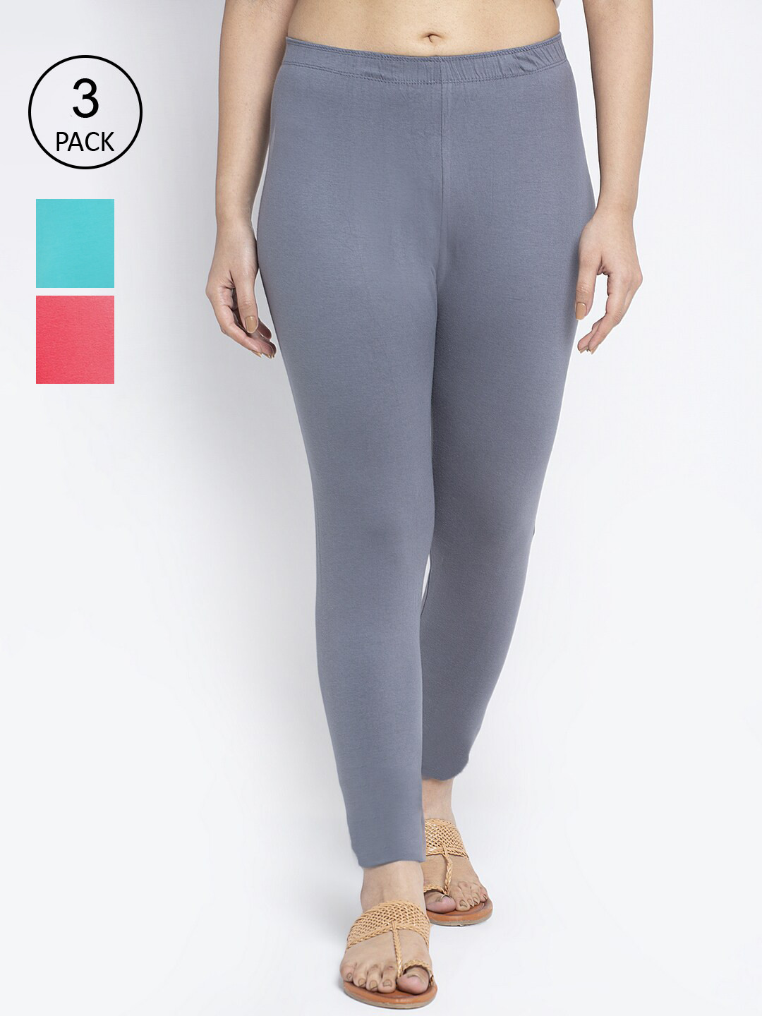 

Jinfo Women Pack Of 3 Solid Ankle-Length Leggings, Grey