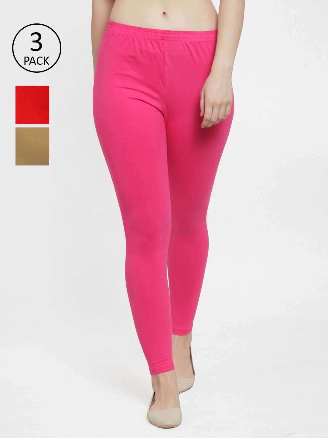

Jinfo Women Pack Of 3 Solid Ankle Length Leggings, Red