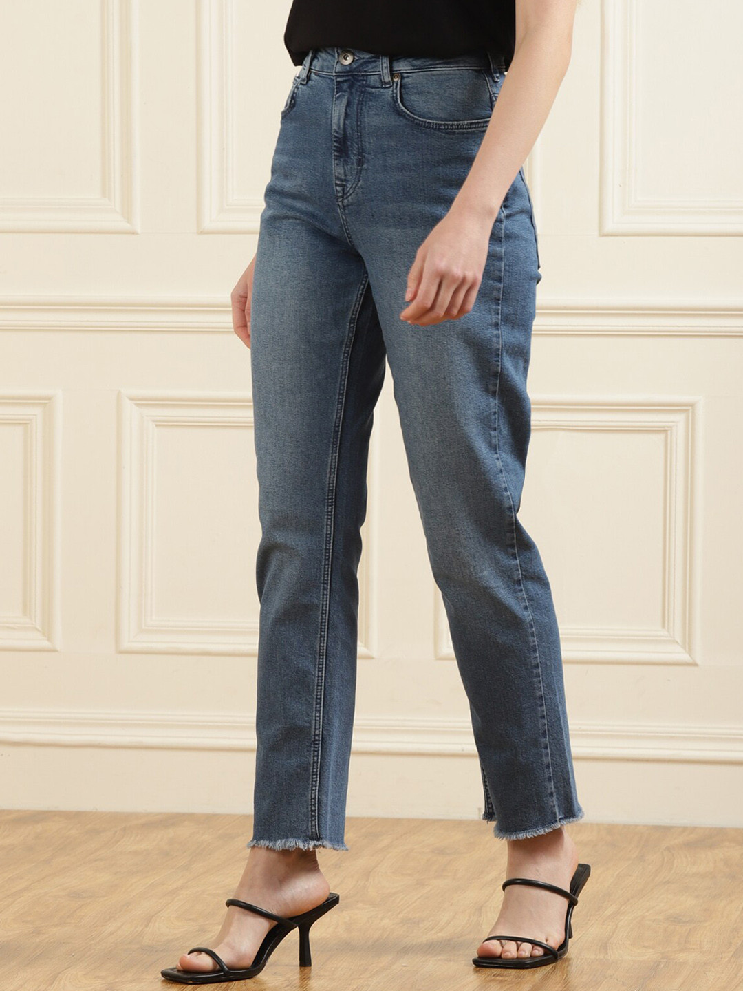 

Ted Baker Women Blue Straight Fit High-Rise Low Distress Light Fade Jeans