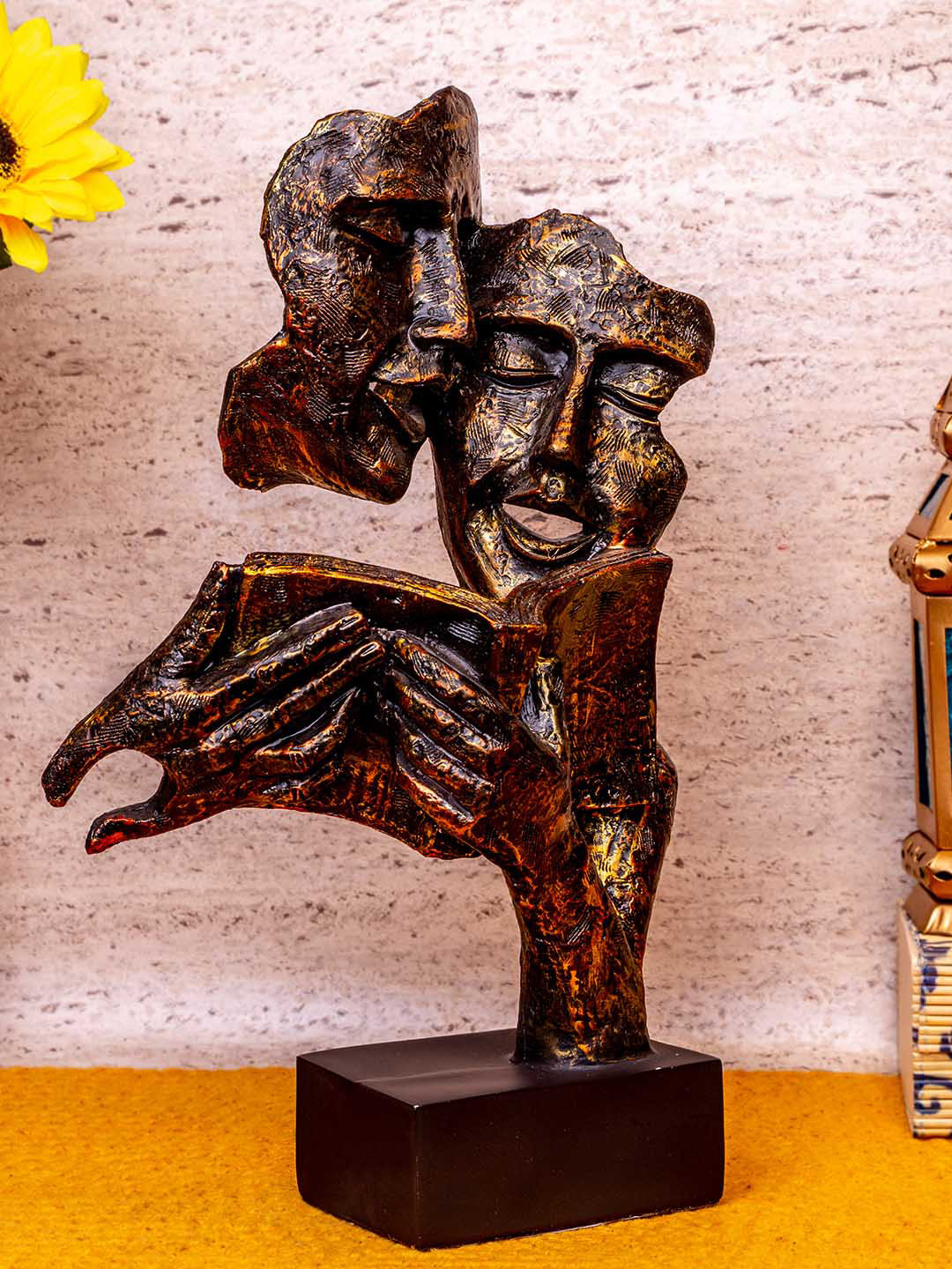 

TIED RIBBONS Brown & Gold-Toned Human Couple Face Statue Showpiece