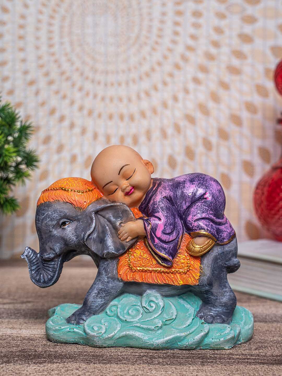 

TIED RIBBONS Purple & Blue Decorative Elephant Abstract Statue Showpiece