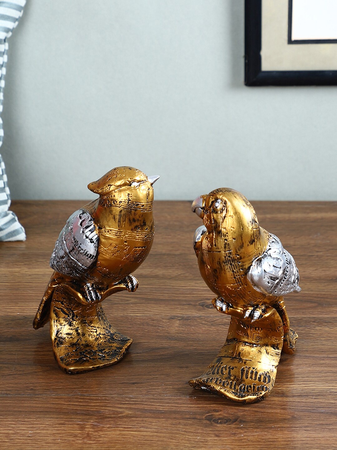 

TIED RIBBONS Set Of 2 Gold-Toned & Brown Decorative Birds Showpieces