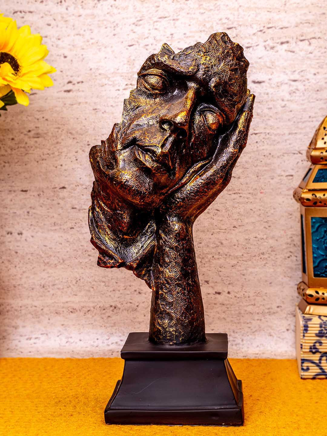 

TIED RIBBONS Brown & Black Decorative Human Face Statue Showpiece