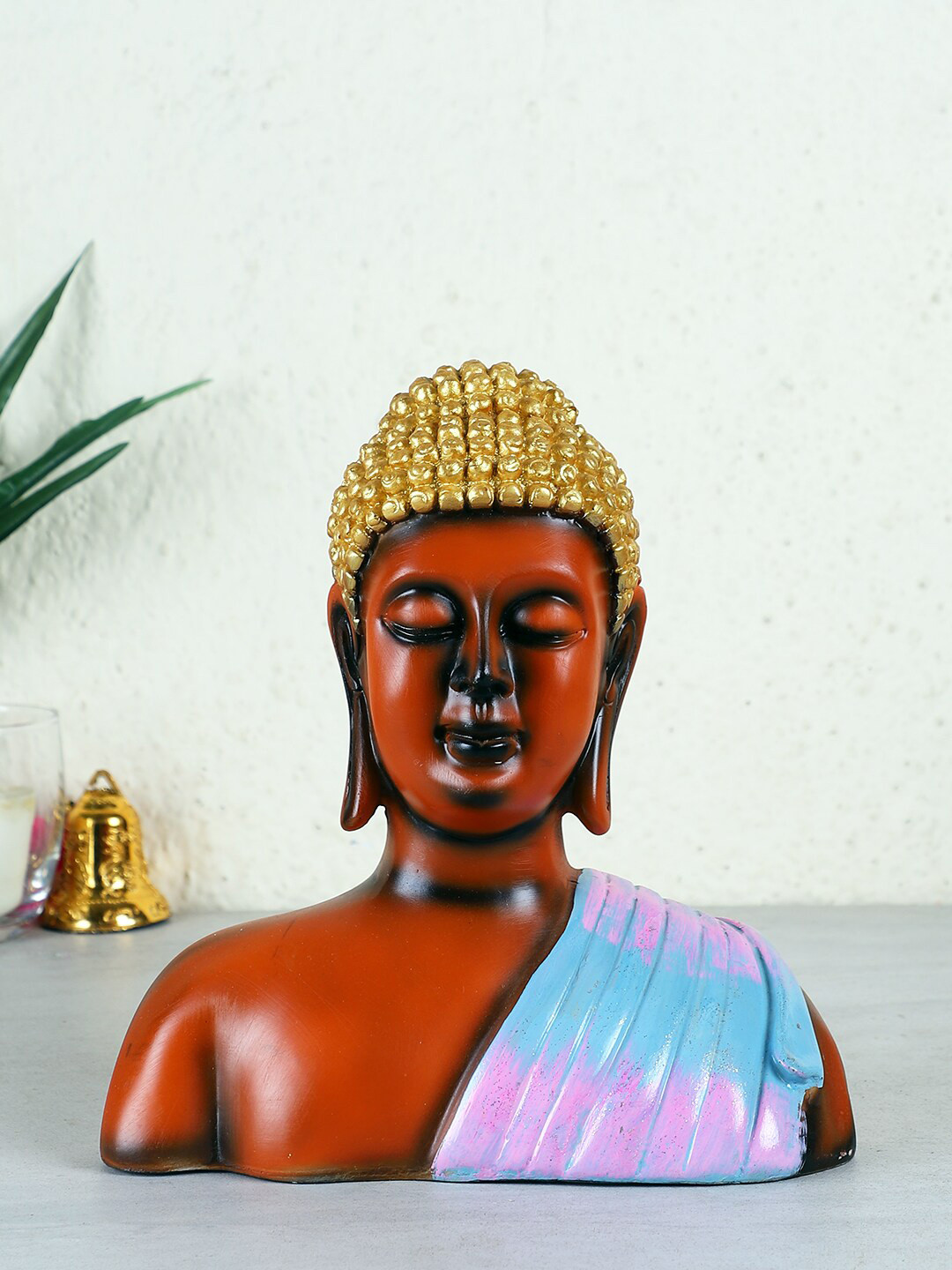 

TIED RIBBONS Rist-Orange & Blue Meditating Lord Buddha Statue Showpiece, Rust