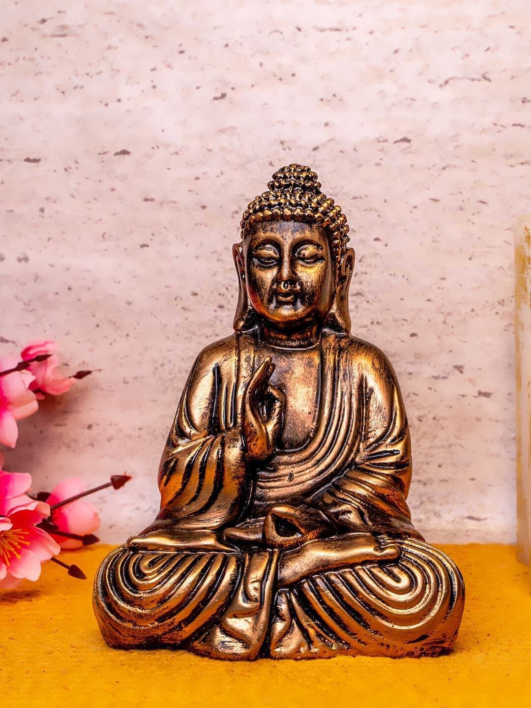 

TIED RIBBONS Copper-Toned Decorative Meditating Buddha Idol Statue Showpiece