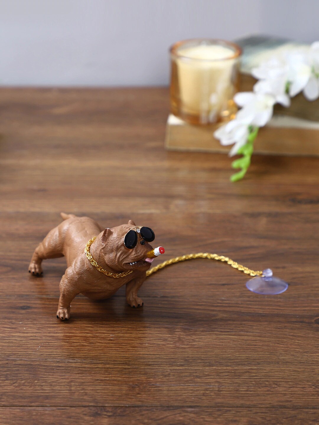 

TIED RIBBONS Brown Bulldog Statue Figurine Showpiece
