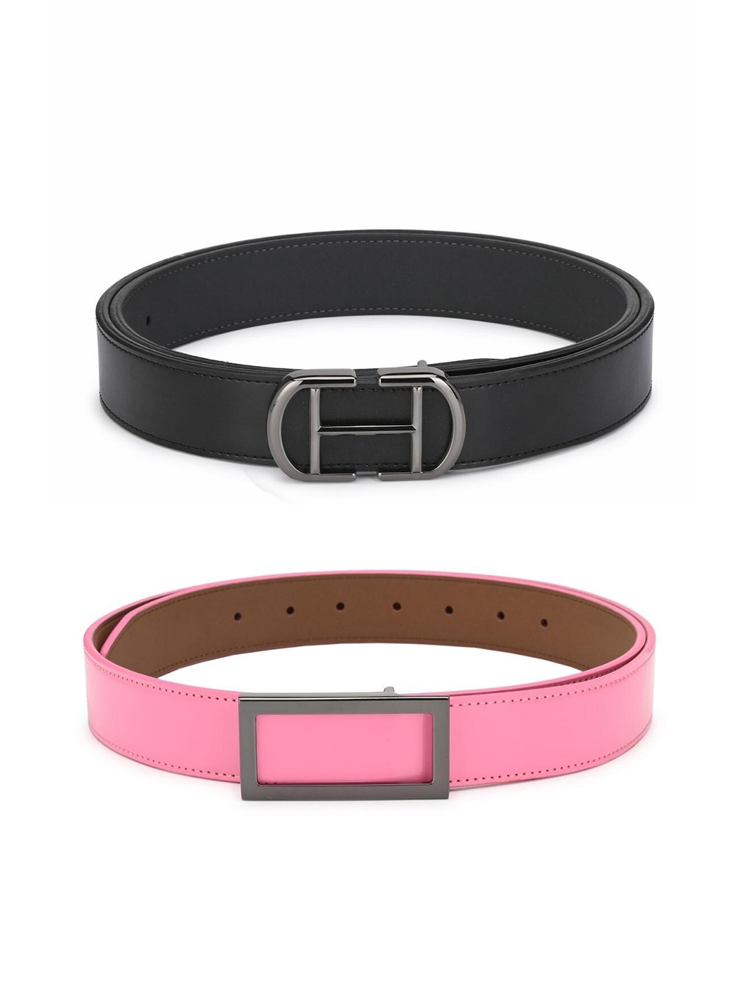 

Calvadoss Men Set Of 2 Black & Pink PU Belt
