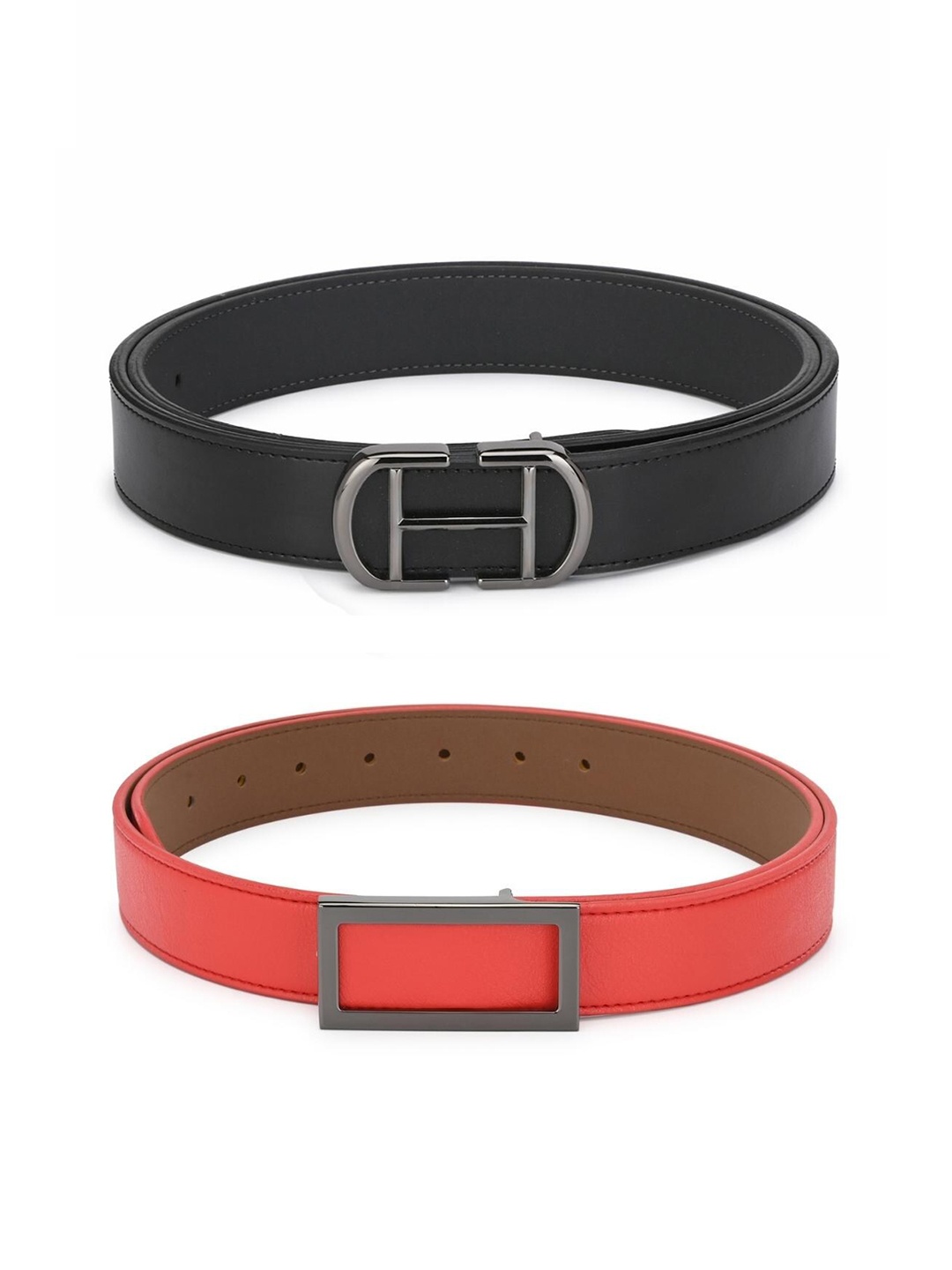 

Calvadoss Men Black & Red Pack of 2 PU Belt