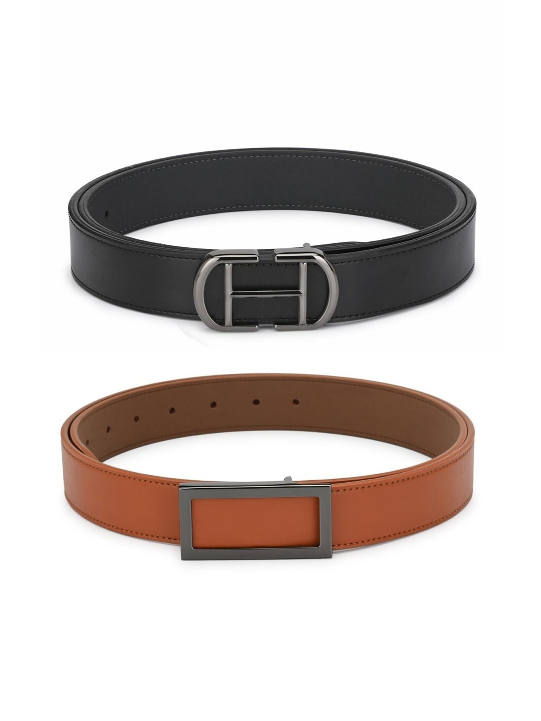 

Calvadoss Men Black Set Of 2 PU Wide Belt