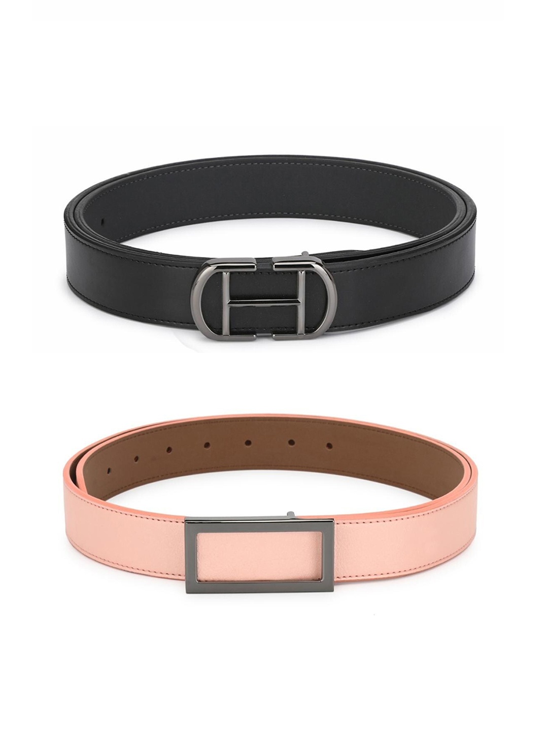 

Calvadoss Men Set of 2 Black & Peach-Coloured Belts