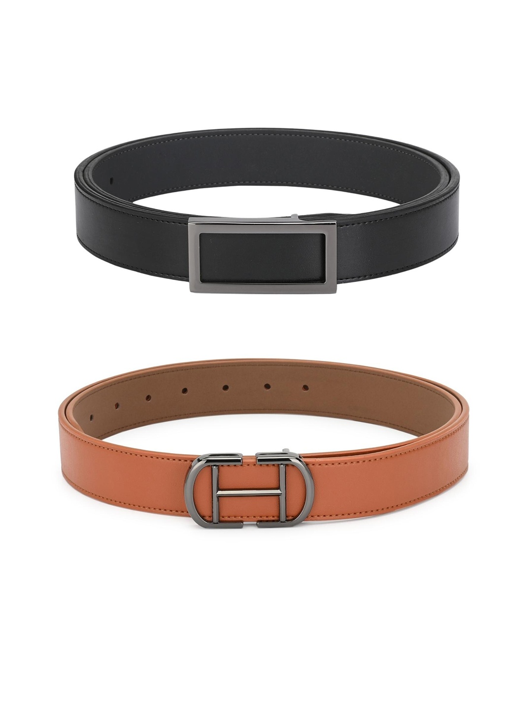 

Calvadoss Men Set of 2 Black & Tan Brown Belts