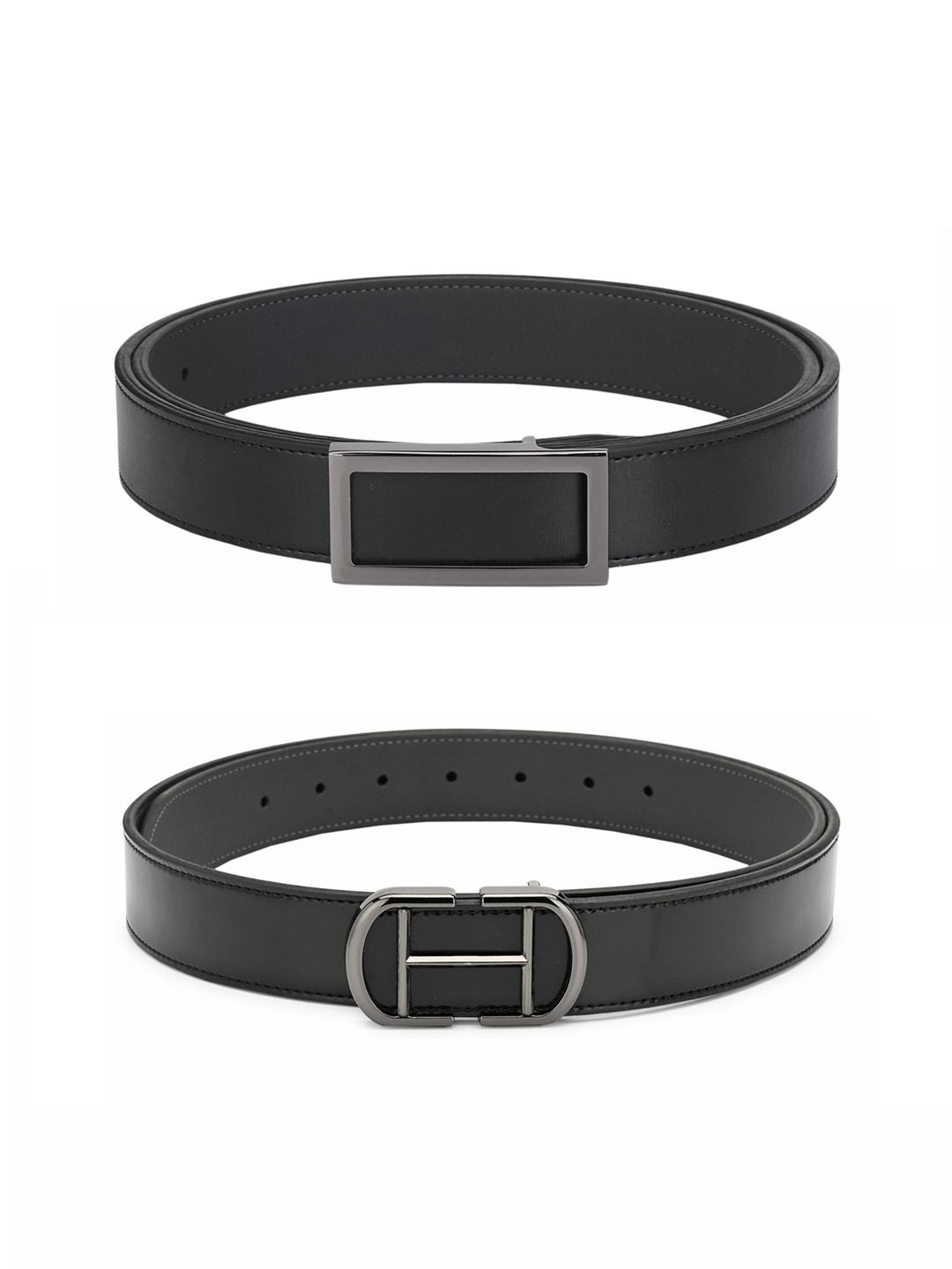 

Calvadoss Men Set Of 2 Black Solid Leather Belts