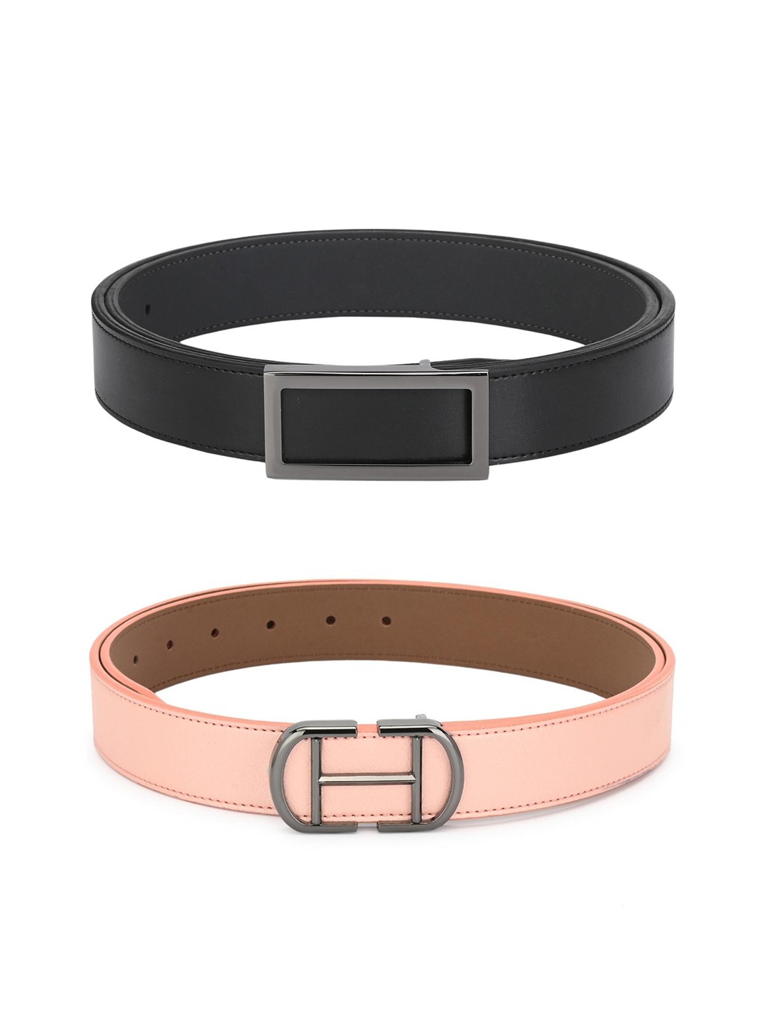 

Calvadoss Men Set of 2 Black & Pink PU Belt