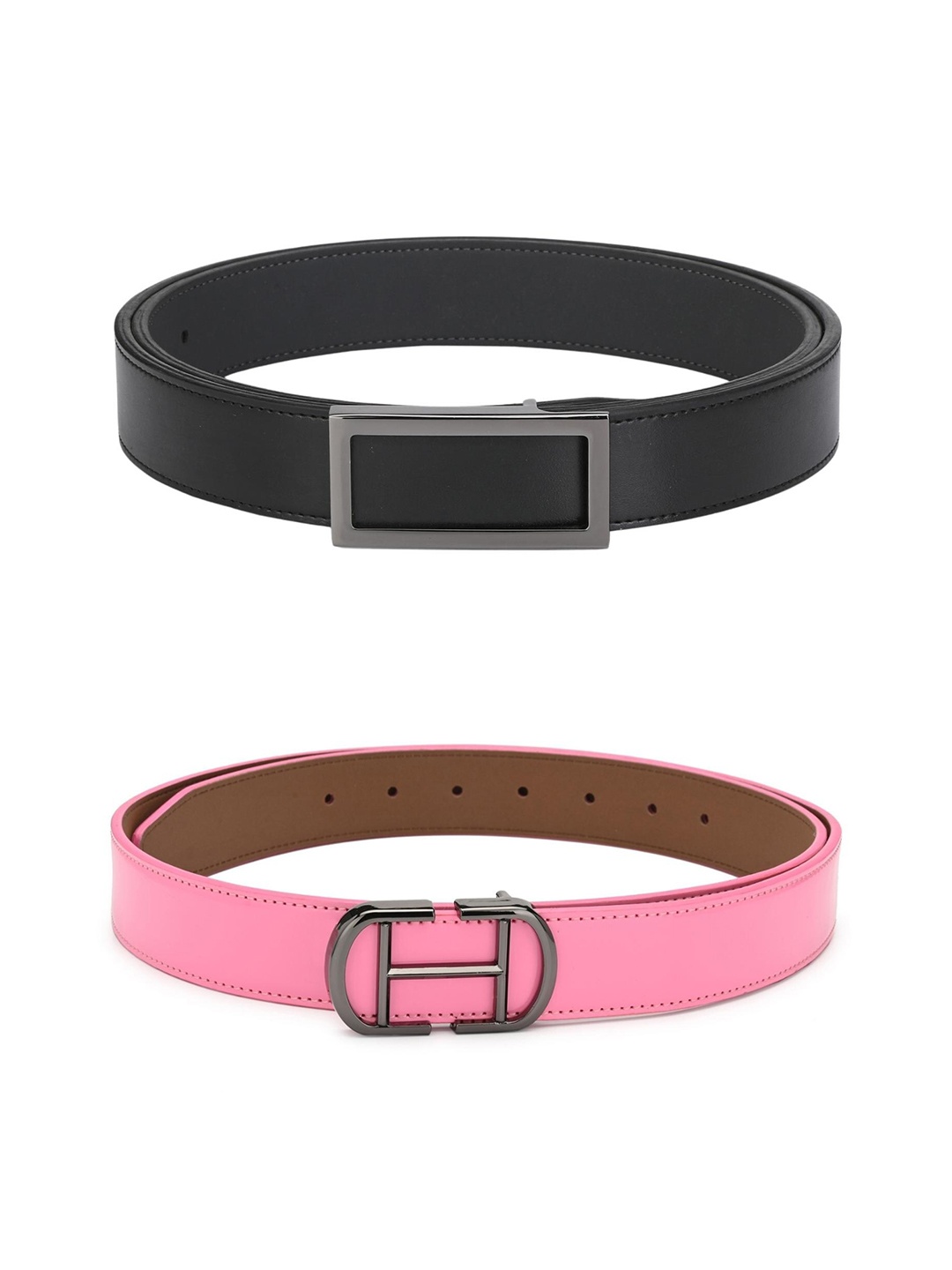 

Calvadoss Men Pack Of 2 Black & Pink Belts
