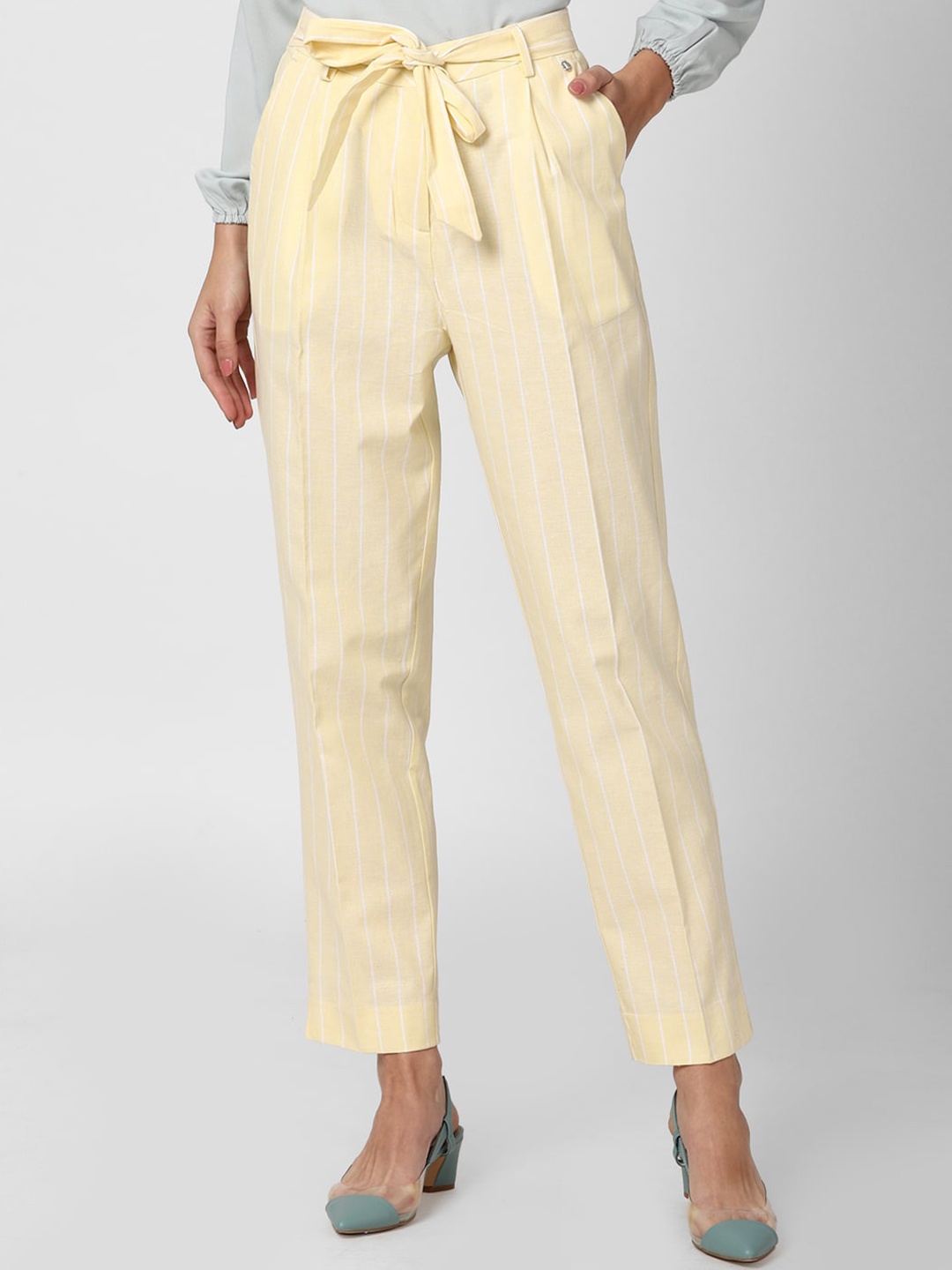 

Van Heusen Woman Women Yellow Striped Pleated Trousers