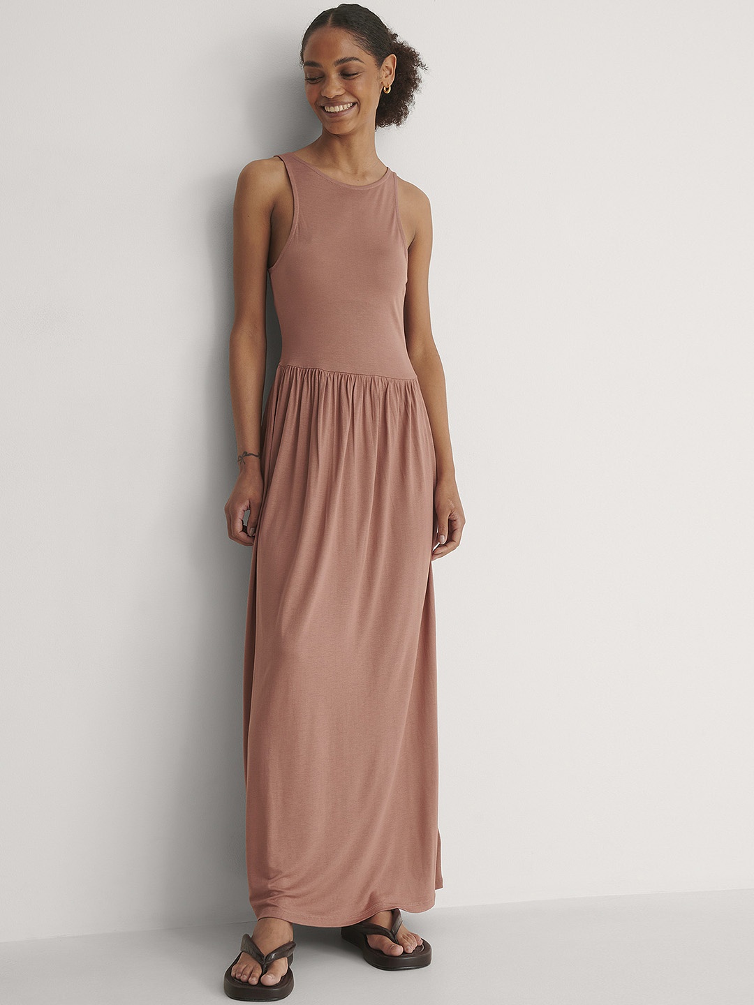 

NA-KD Dusty Pink Solid Knitted Maxi Dress, Rose