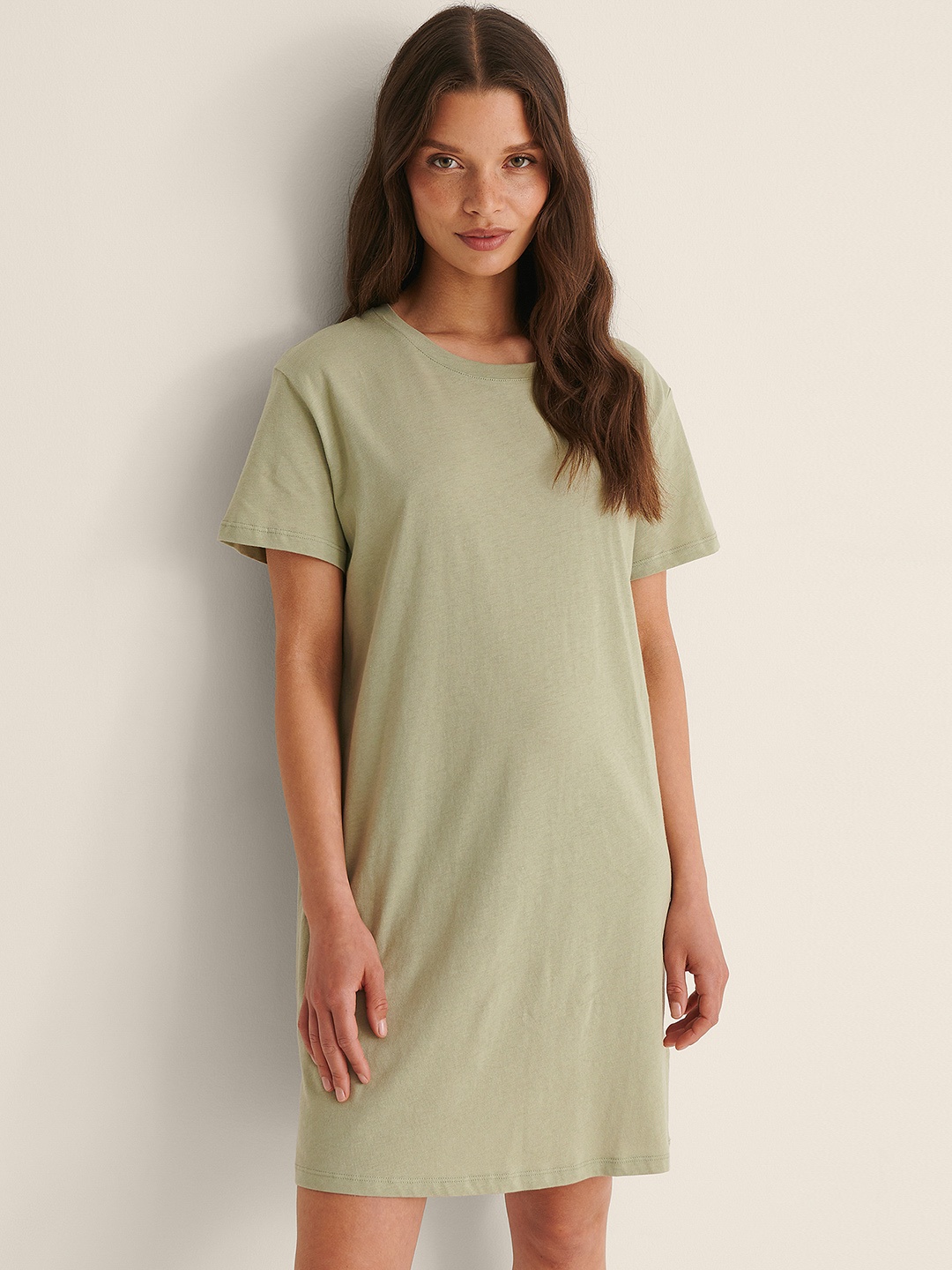 

NA-KD Women Olive Green Pure Cotton T-shirt Dress