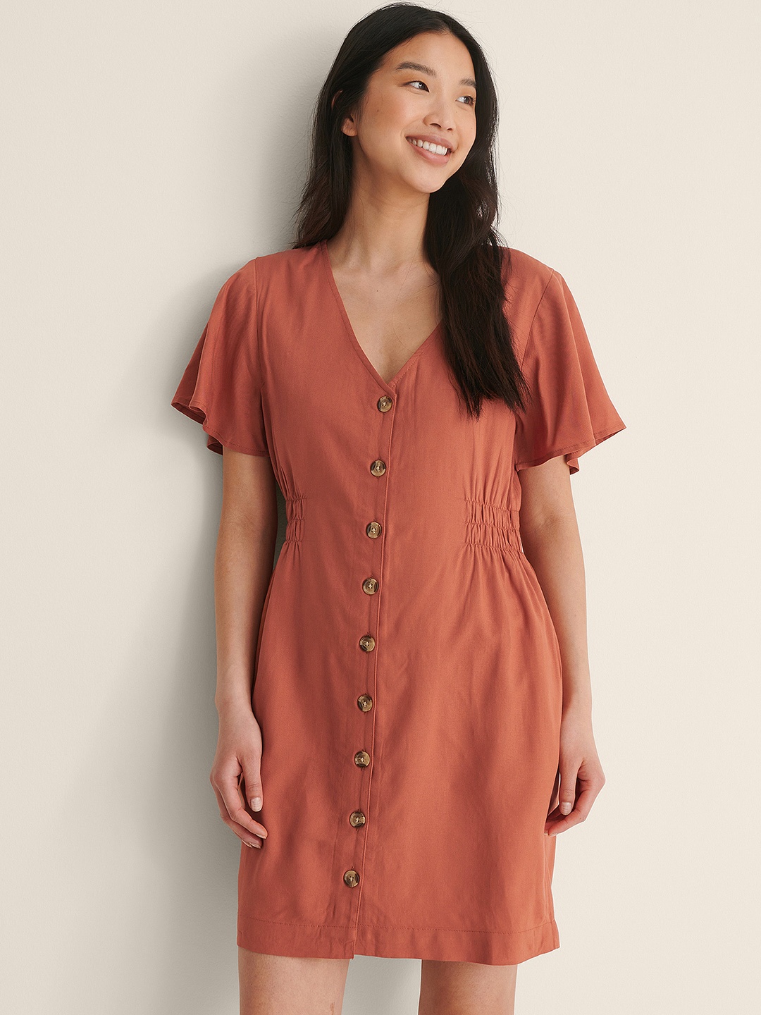 

NA-KD Women Rust Brown A-Line Dress