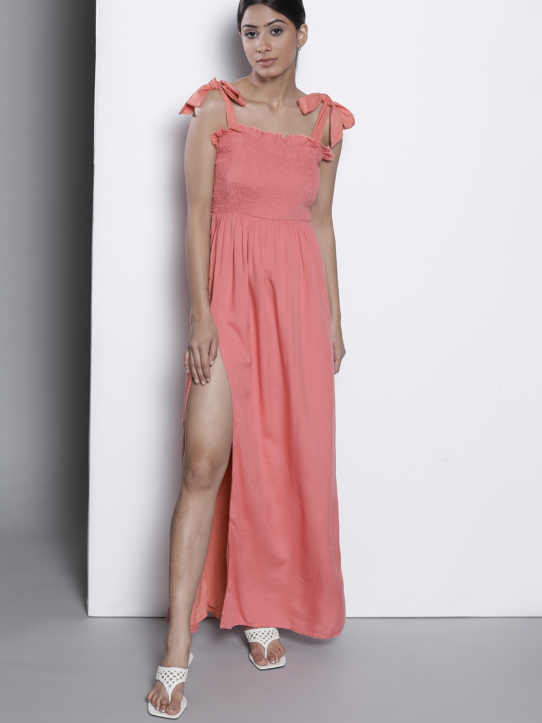 

NA-KD Women Dusty Pink Smocked Maxi Dress, Rose