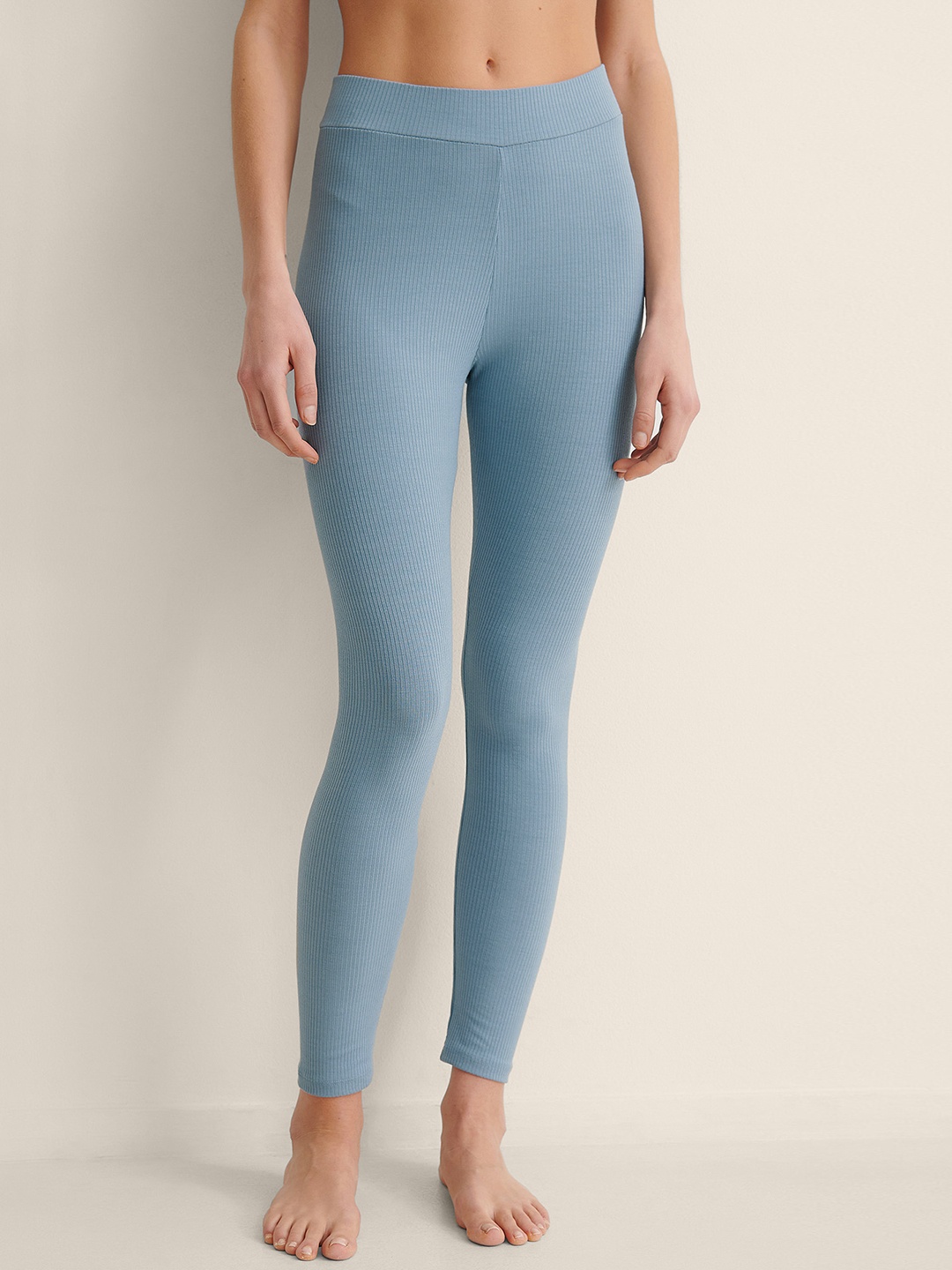 

NA-KD Women Powder Blue Solid Ribbed Tights