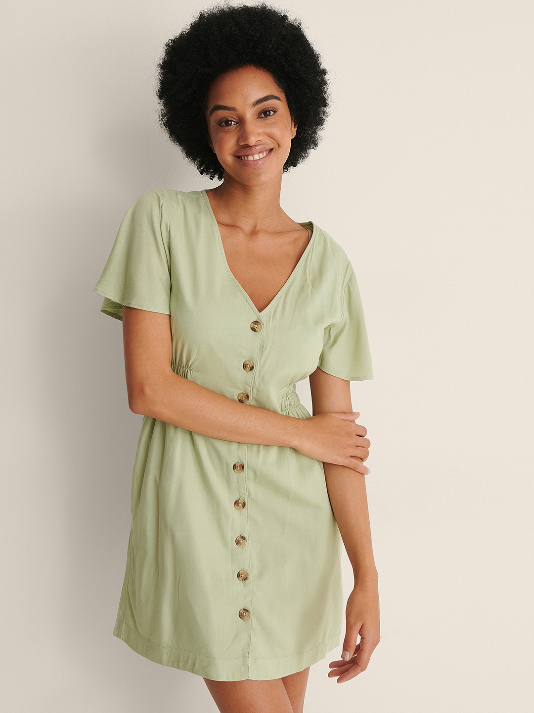 

NA-KD Women Mint Green Pure Cotton A-Line Dress