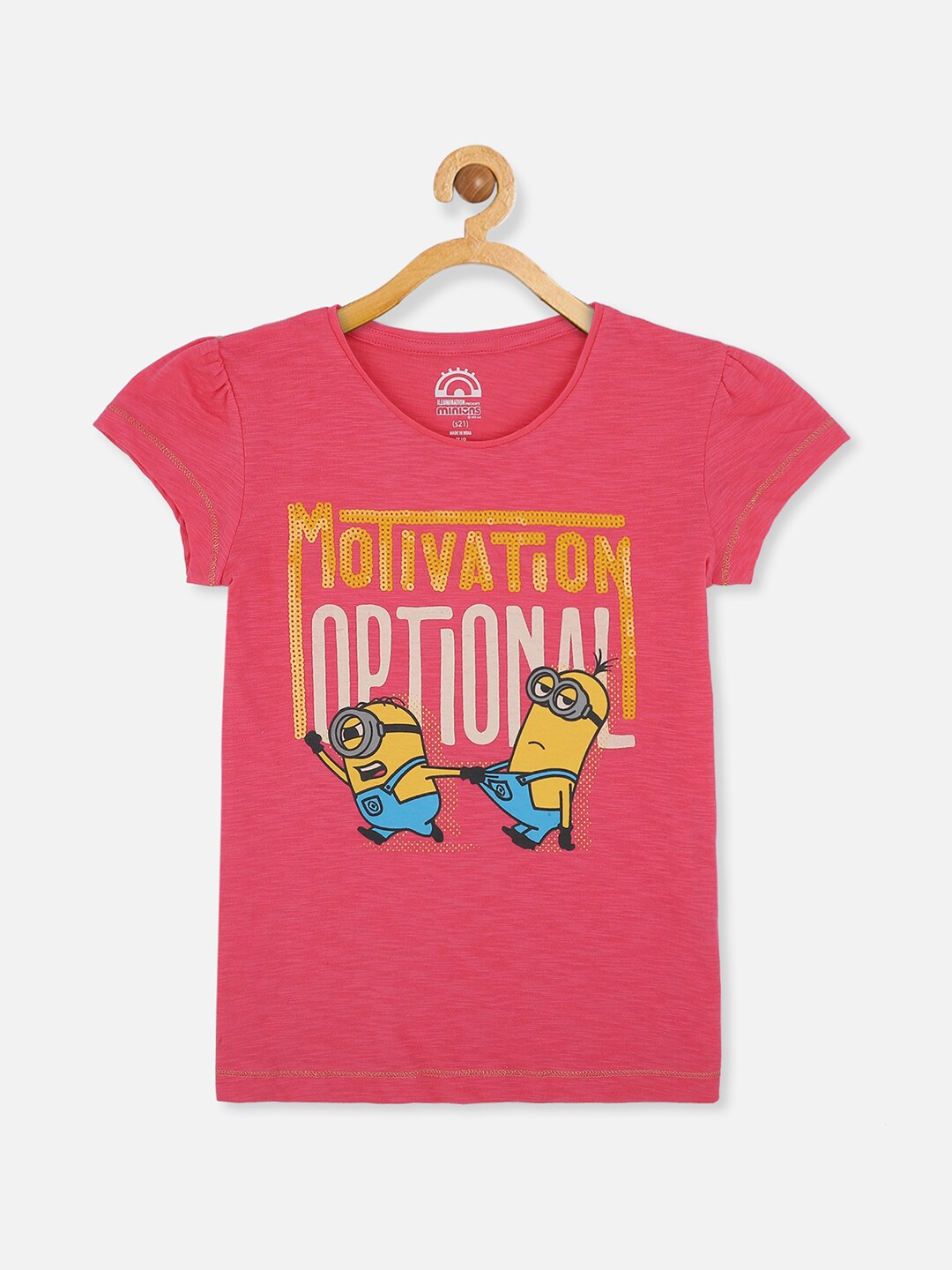 

Kids Ville Girls Pink Minions Printed Pure Cotton T-shirt