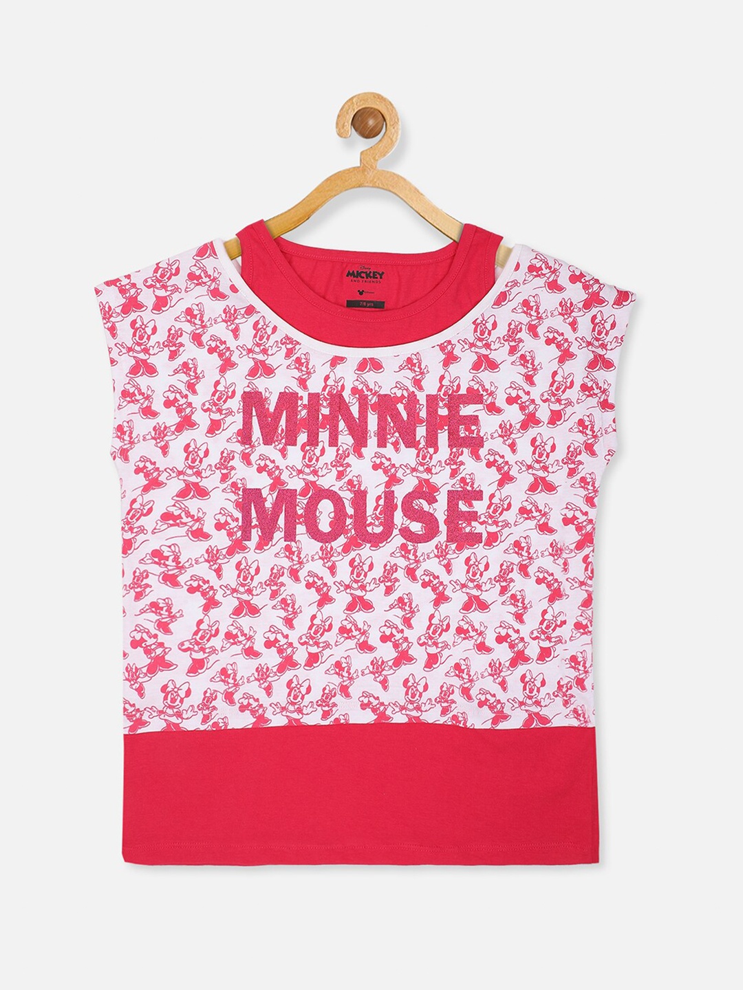 

Kids Ville Girls Pink Minnie Mouse Printed Cotton Top