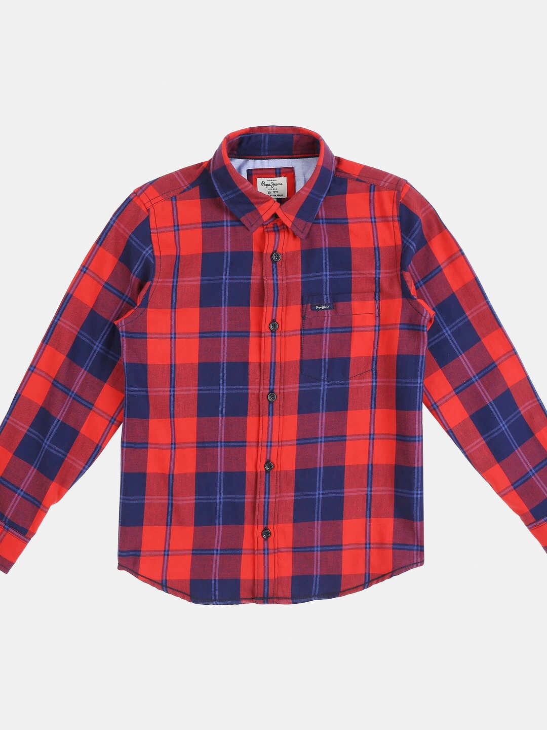 

Pepe Jeans Boys Red Regular Fit Tartan Checks Checked Casual Shirt