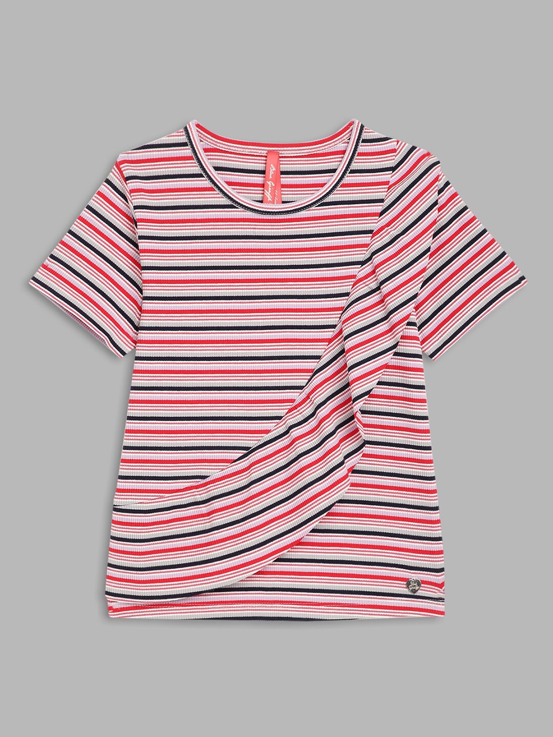 

Blue Giraffe Girls Multicoloured Striped Pure Cotton T-shirt, Multi