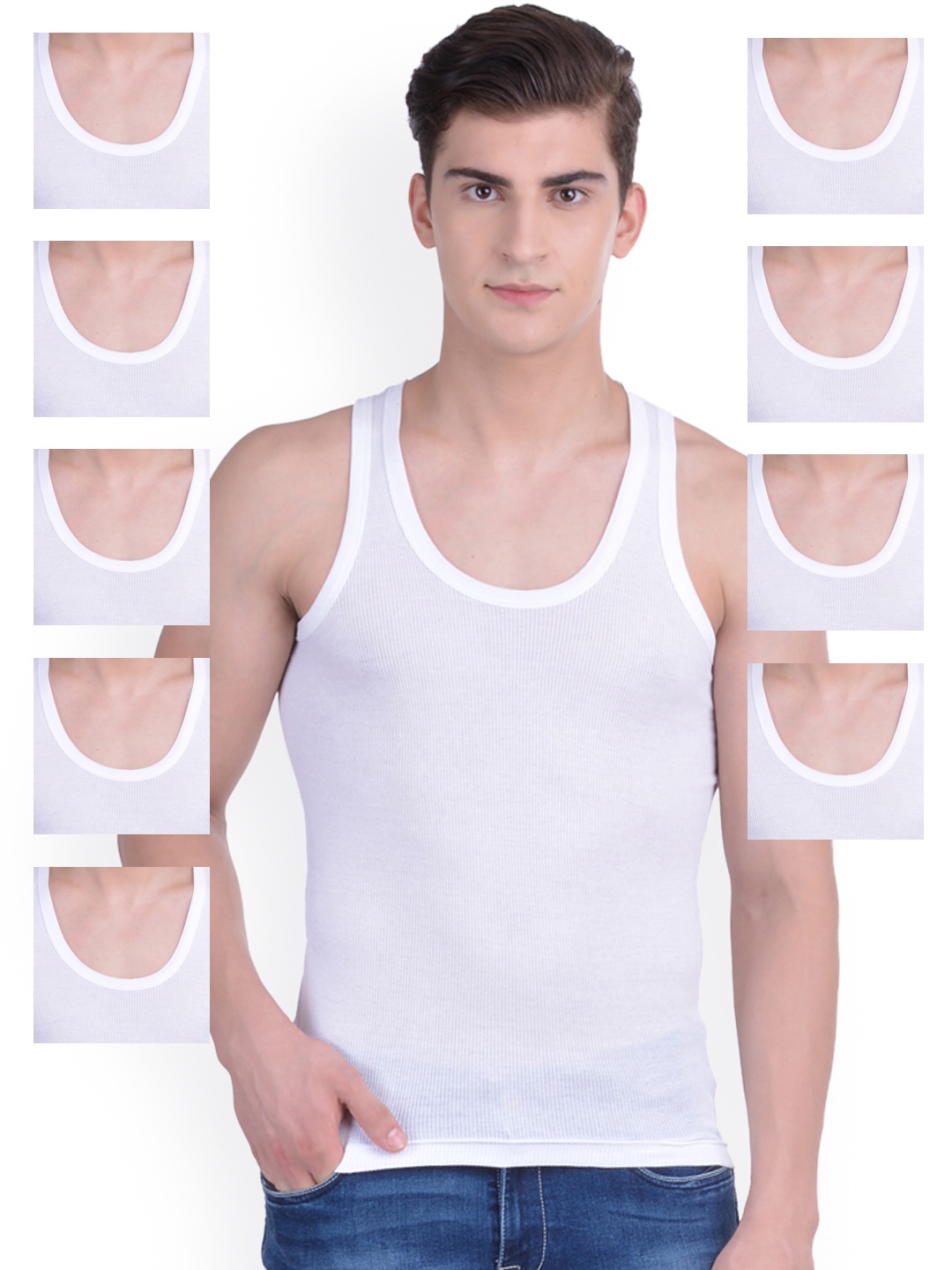 

Dollar Bigboss Men Solid Pack of 10 Cotton Vest, White
