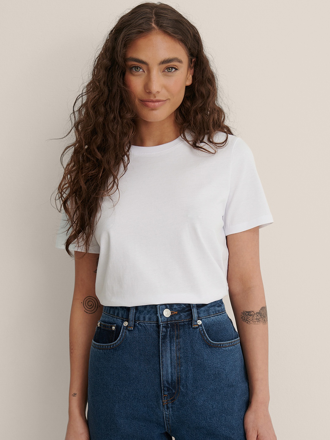 

NA-KD Women White Pure Cotton T-shirt