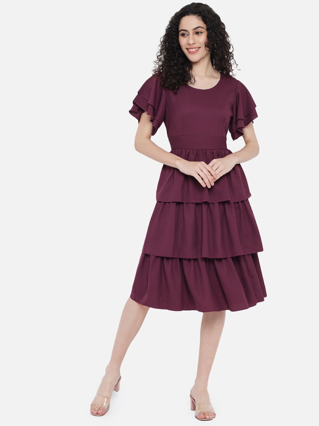 

Trend Arrest Women Magenta Flared Sleeves Fit & Flared Dress