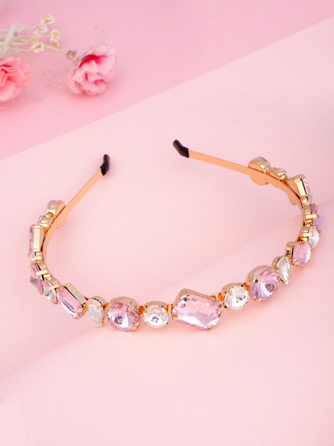 

Ferosh Women Gold-Toned & Pink Crystal Studded Embellished Hairband