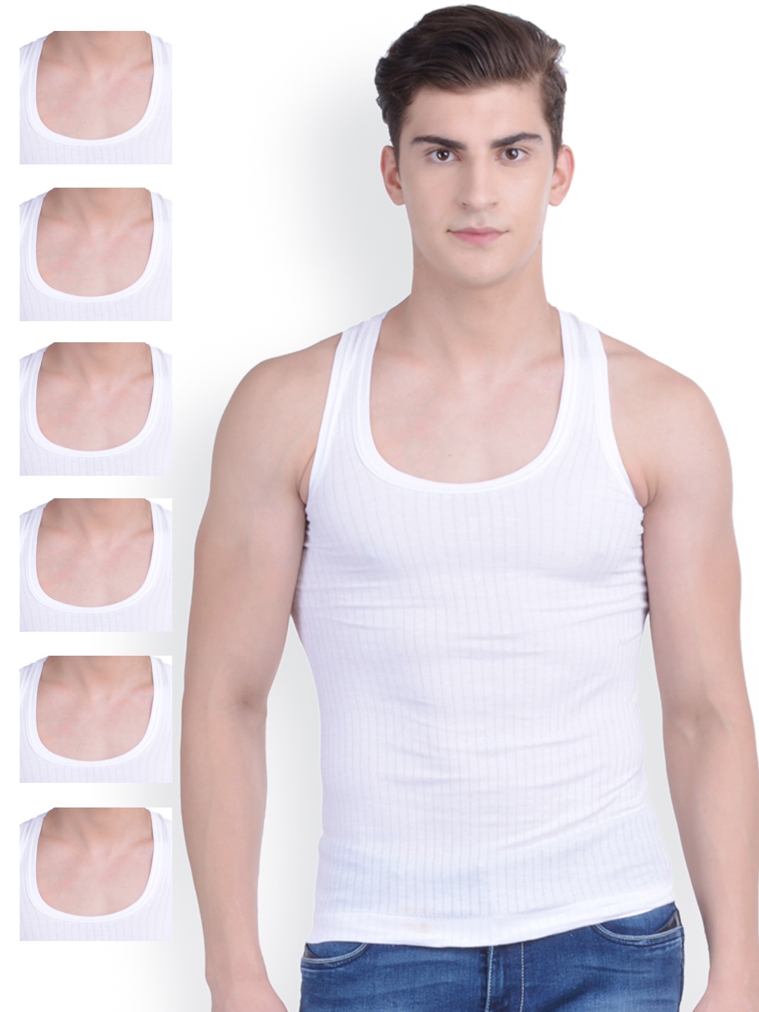 

Dollar Bigboss Men Solid Pack of 7 Cotton Vest MDVE-03-PO7, White