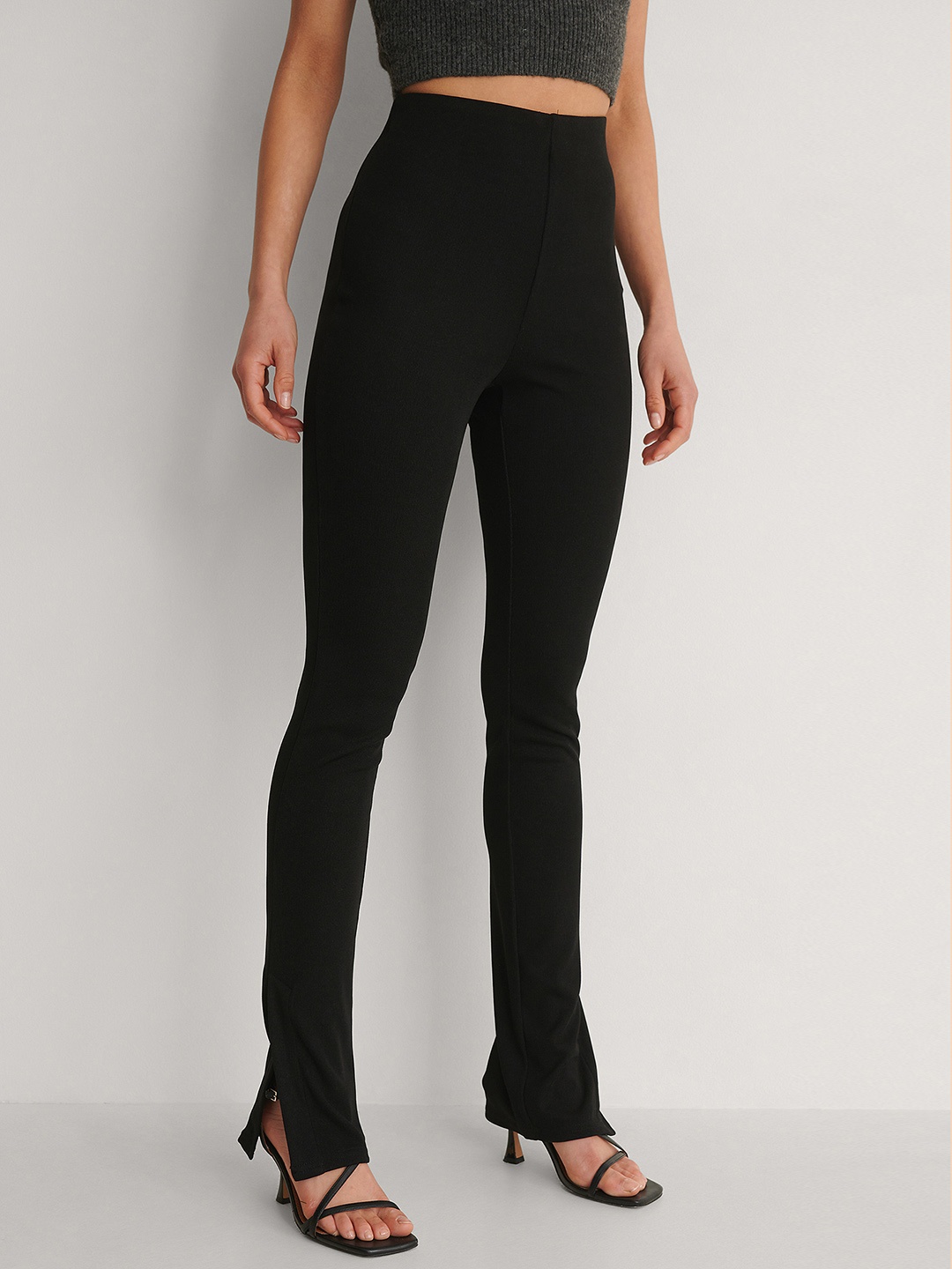 

NA-KD Women Black Ribbed Trousers