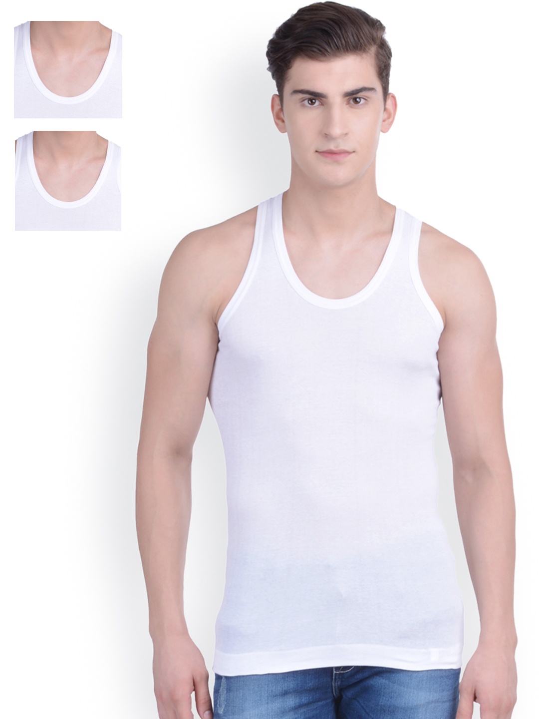 

Dollar Bigboss Men Solid Pack of 3 Combed Cotton Vests MDVE-05-PO3, White