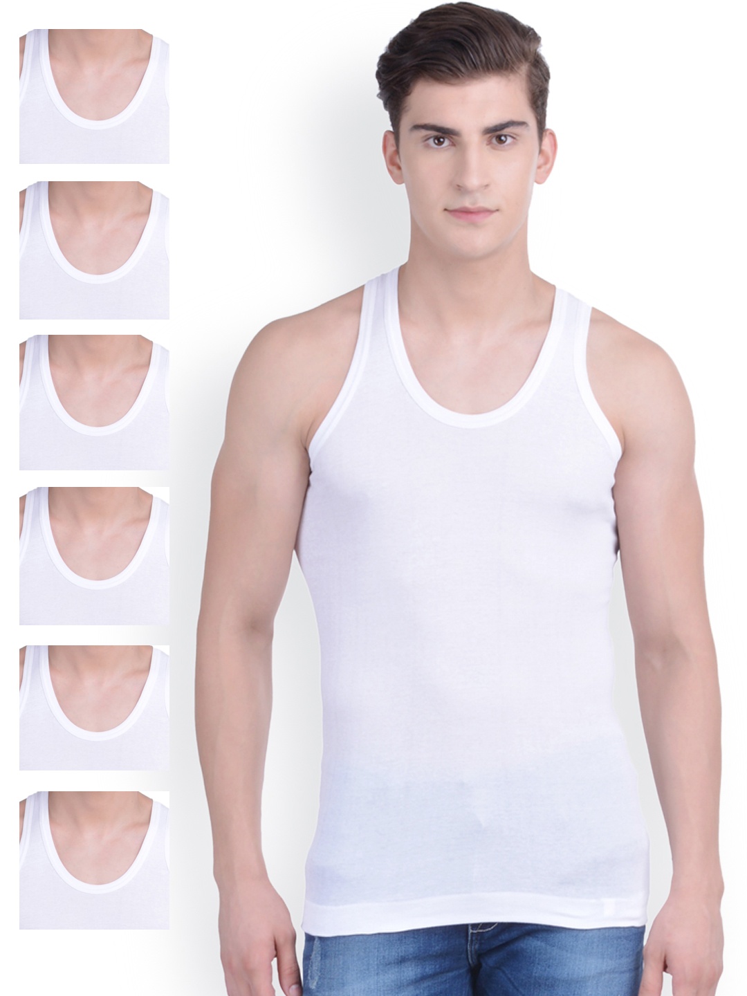 

Dollar Bigboss Men Pack of 7 Solid Combed Cotton Vest MDVE-05-PO7, White