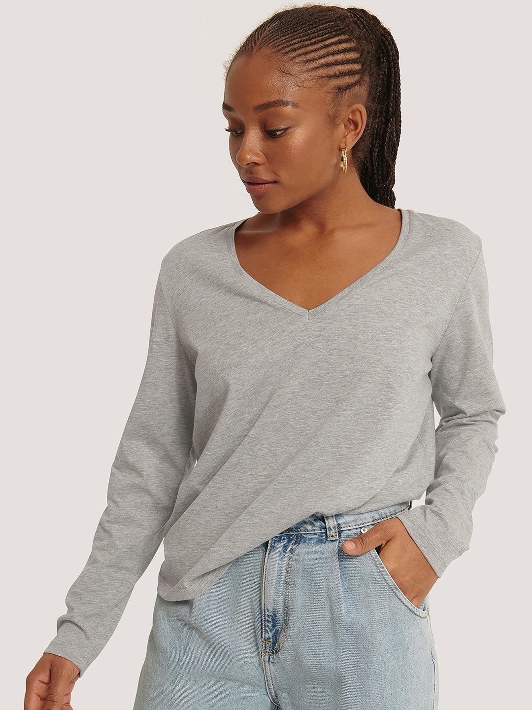 

NA-KD Women Grey Melange Top