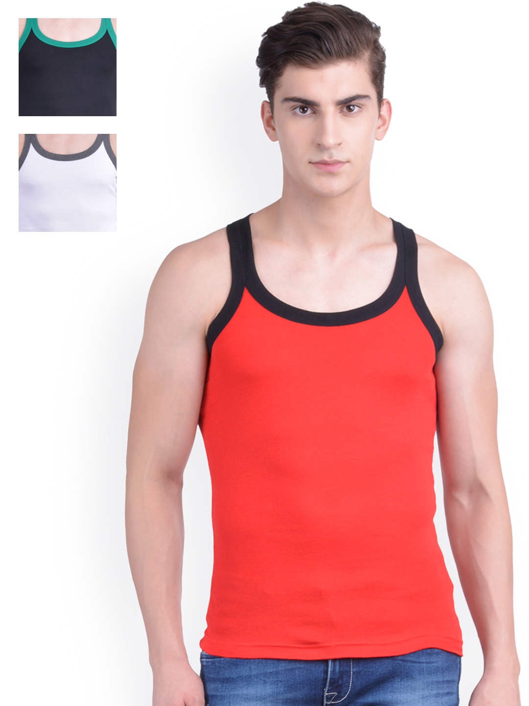 

Dollar Bigboss Men Pack of 3 Premium Cotton Racerback Styled Gym Vest MDBB-10-PO3-1, Red