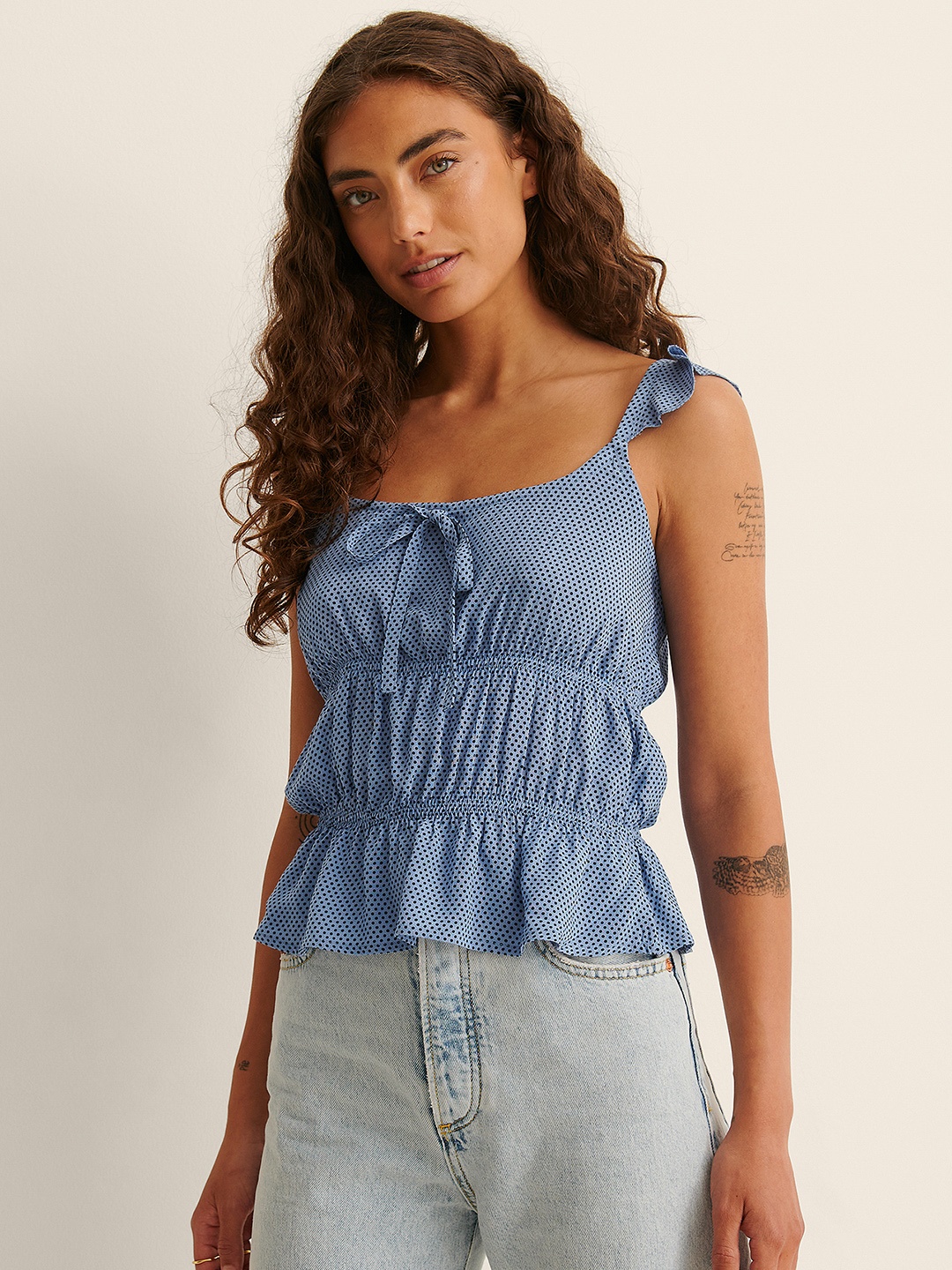 

NA-KD Blue & Black Print Tiered Top