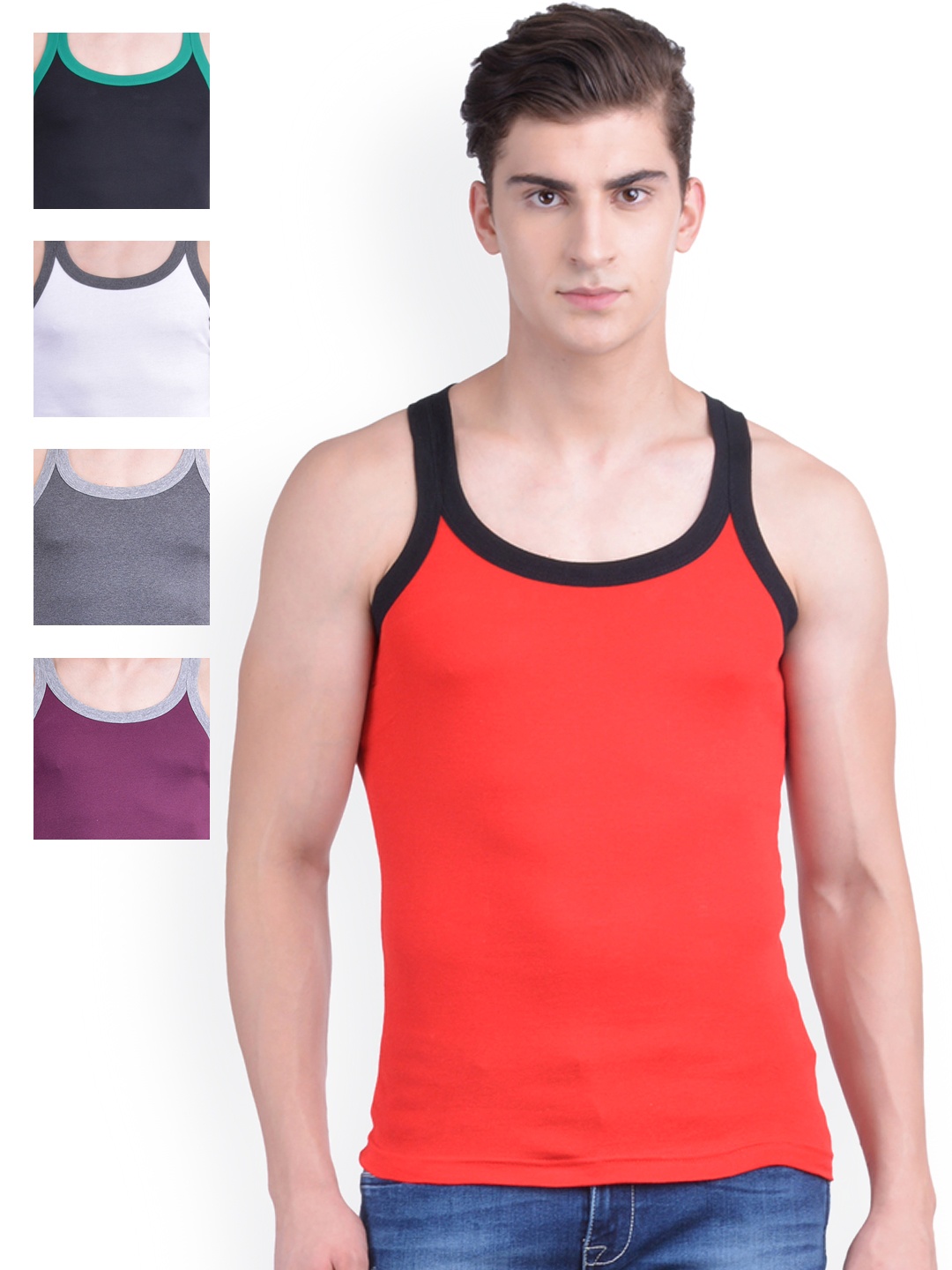 

Dollar Bigboss Men's Pack of 5 Premium Cotton Racerback Styled Gym Vest MDBB-10-PO5-1, Multi