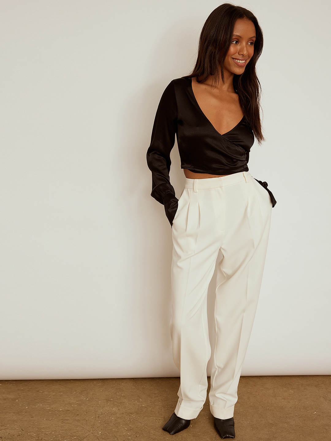 

NA-KD x Jasmin Azizam Black Satin Finish Wrap Crop Top