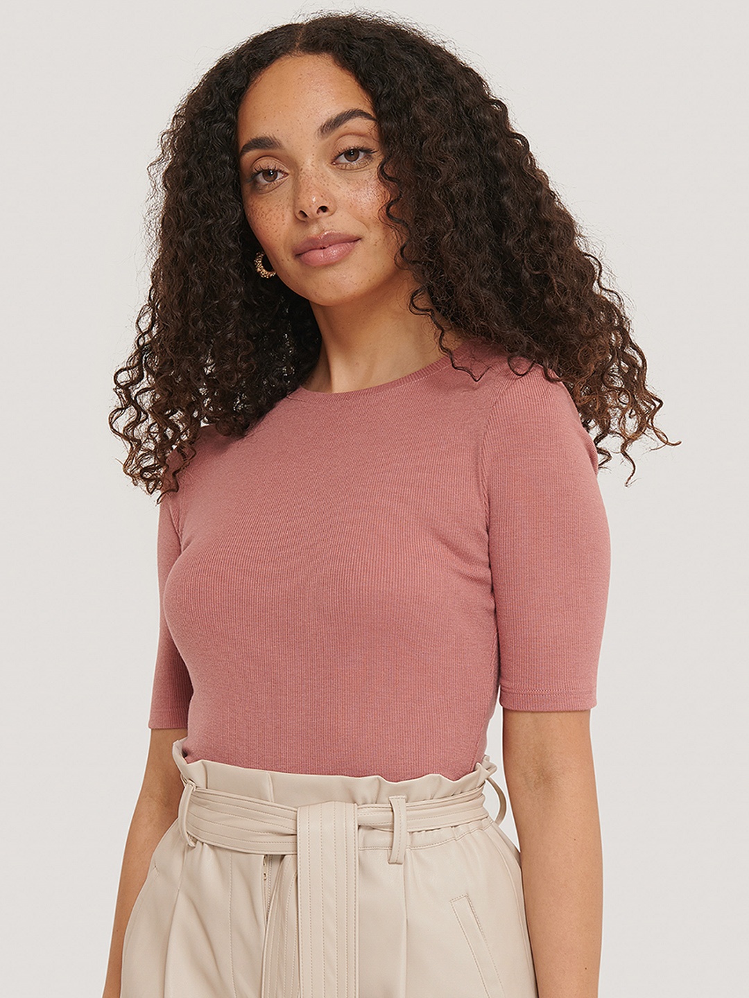 

NA-KD Dusty Pink Ribbed Top, Rose