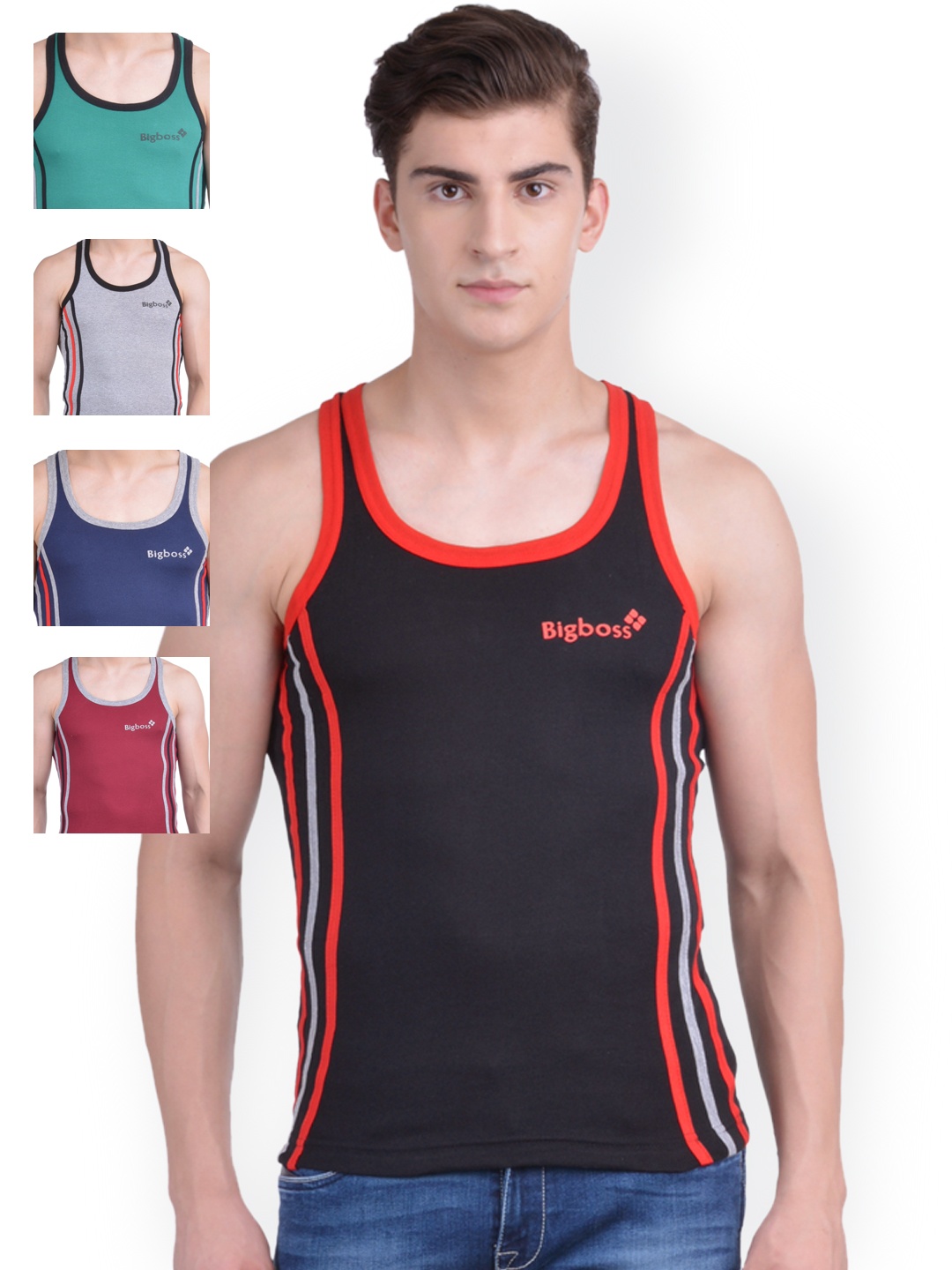 

Dollar Bigboss Men Pack of 5 Solid Cotton Racerback Gym Vests MDBB-14-PO5-1, Multi