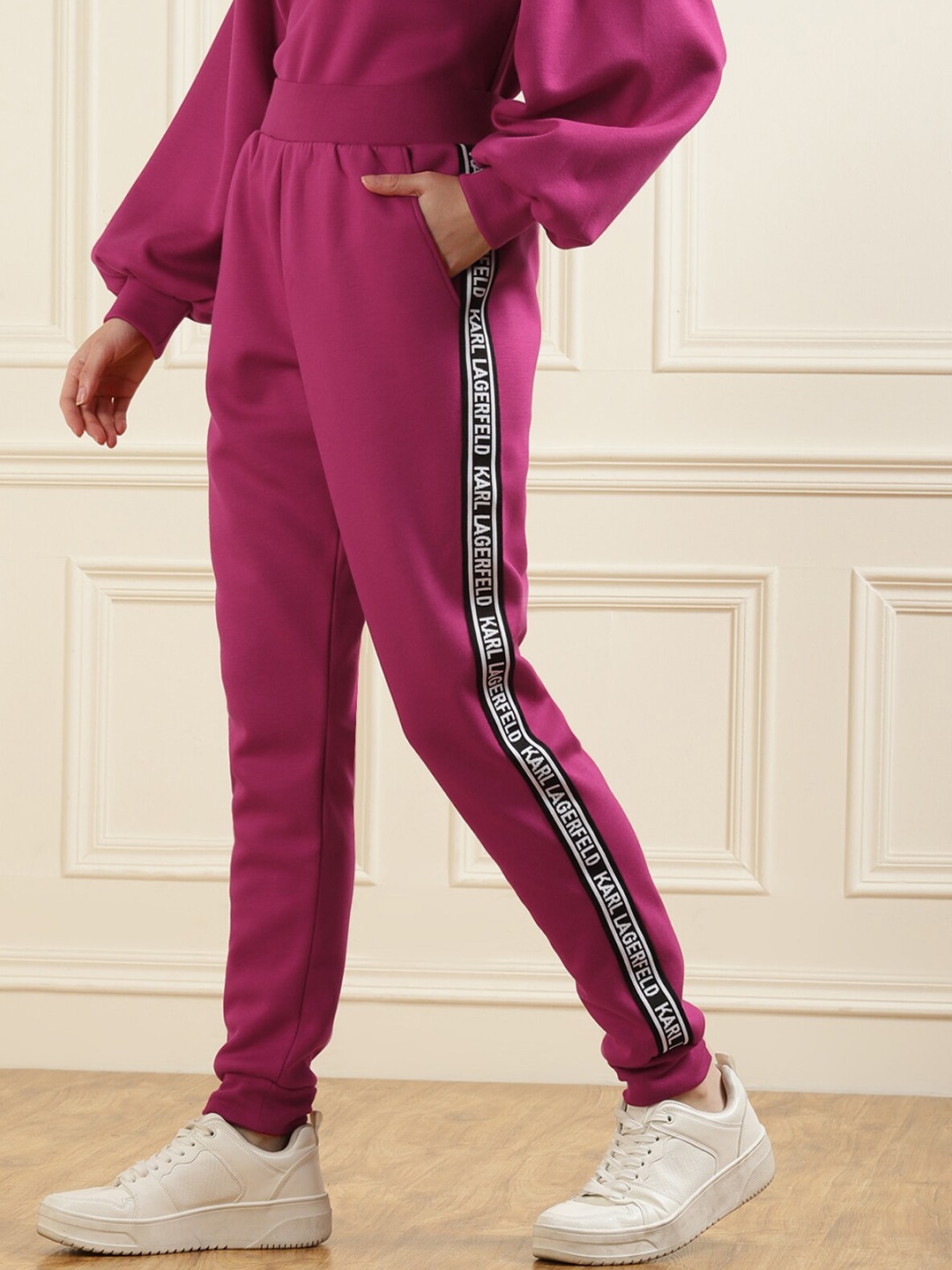

LAGERFELD Women Pink Solid Pure Cotton Joggers