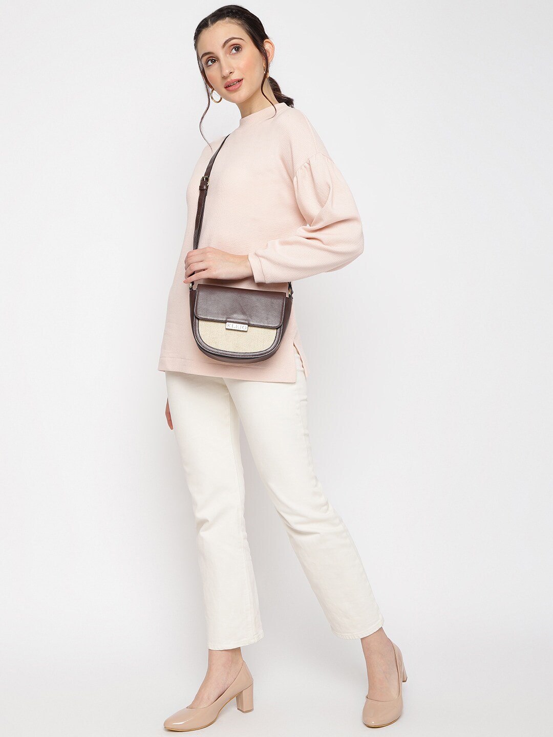 

KLEIO Brown Jute Half Moon Sling Bag