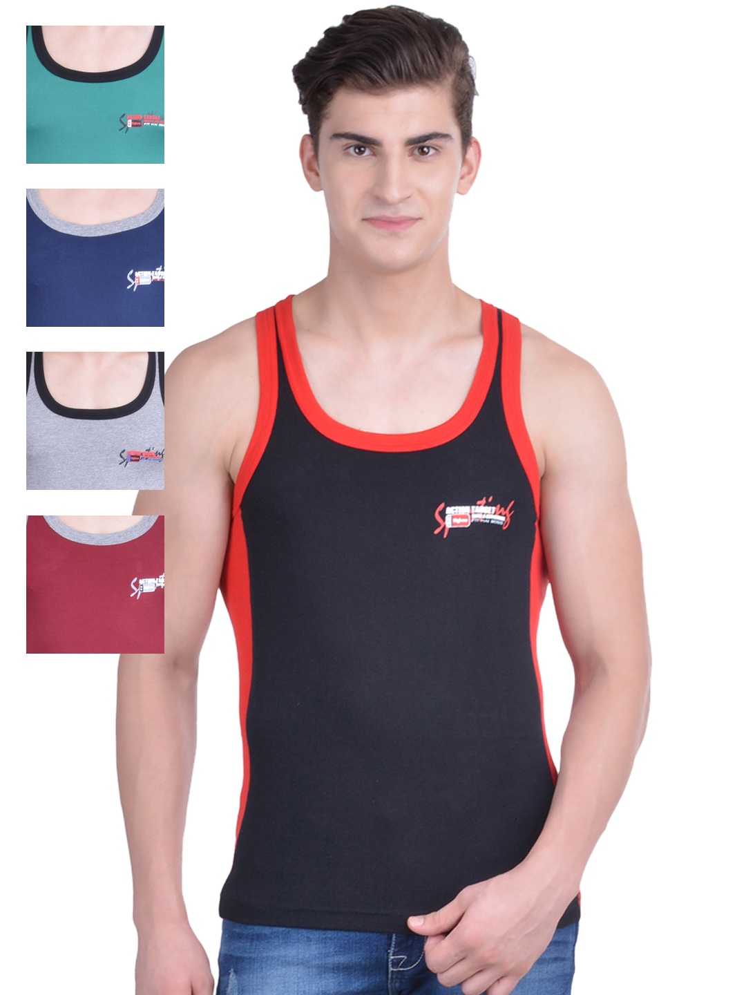 

Dollar Bigboss Men's Solid Pack of 5 Cotton Racerback Styled Gym Vest MDBB-16-PO5-1, Multi