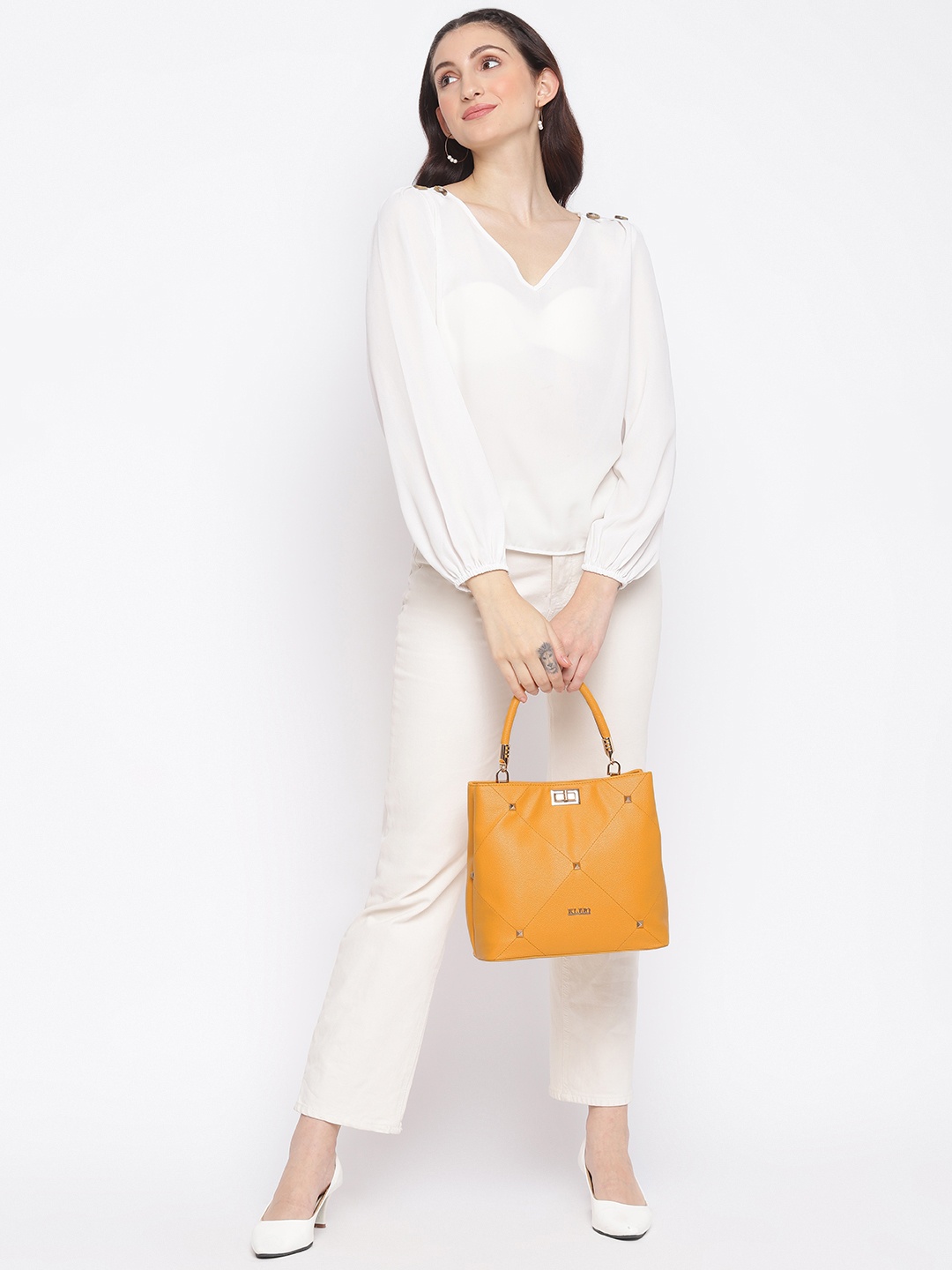 

KLEIO Studded Top Handle Handbag, Mustard