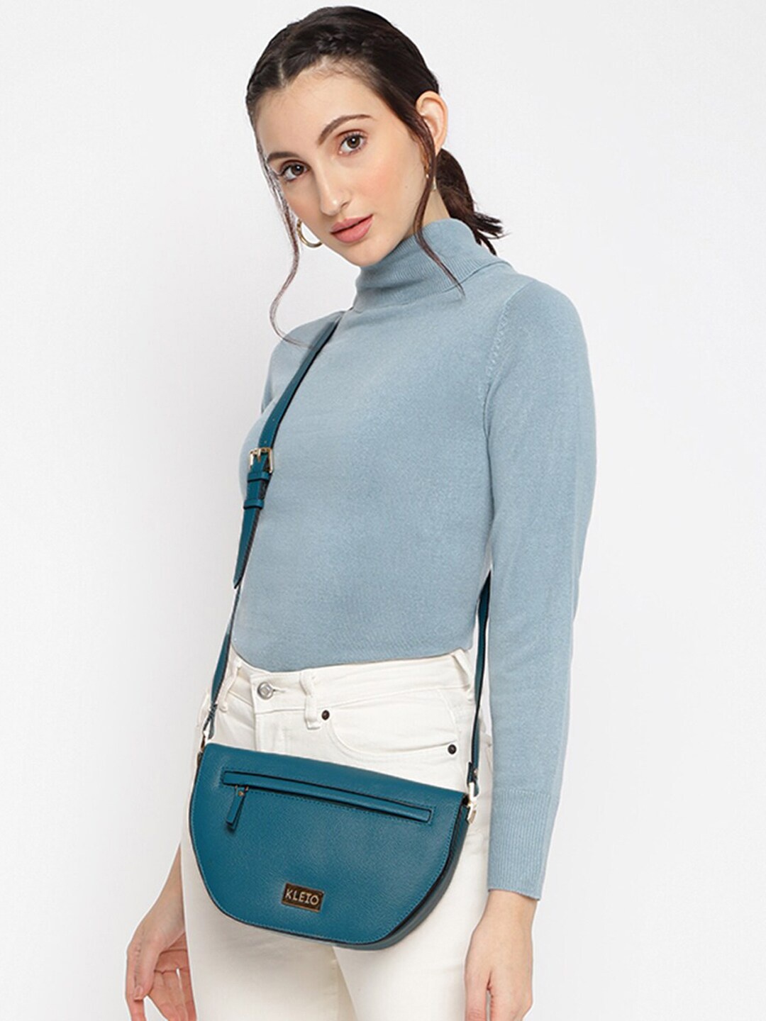 

KLEIO Half Moon Structured Sling Bag, Teal