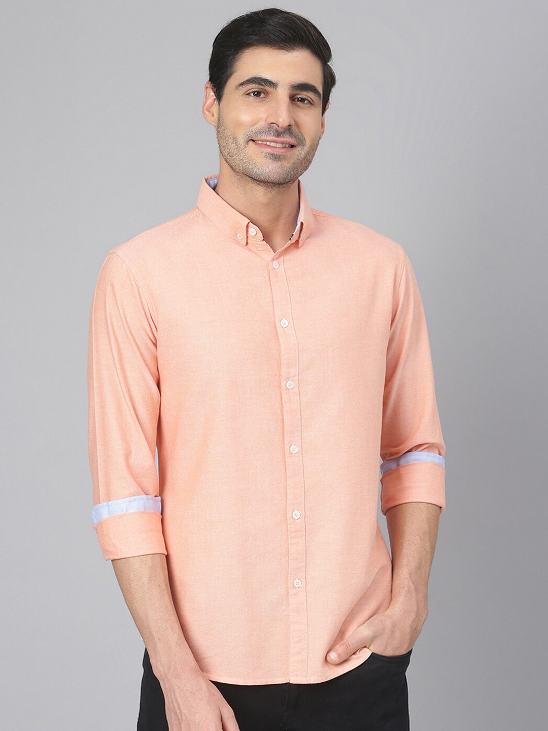 

Dennis Lingo Men Orange Solid Comfort Slim Fit Cotton Casual Shirt